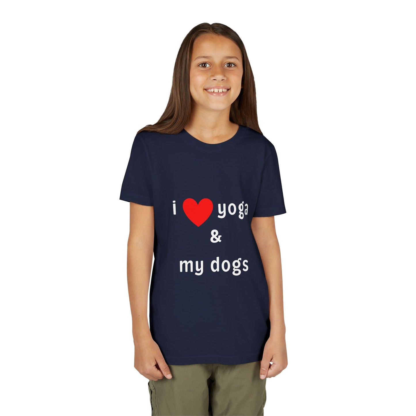 I Love Yoga & My Dogs Youth Yoga Tee - Funny Kids T-Shirt I Pet Lover Gift I Young Yoga Enthusiast Apparel