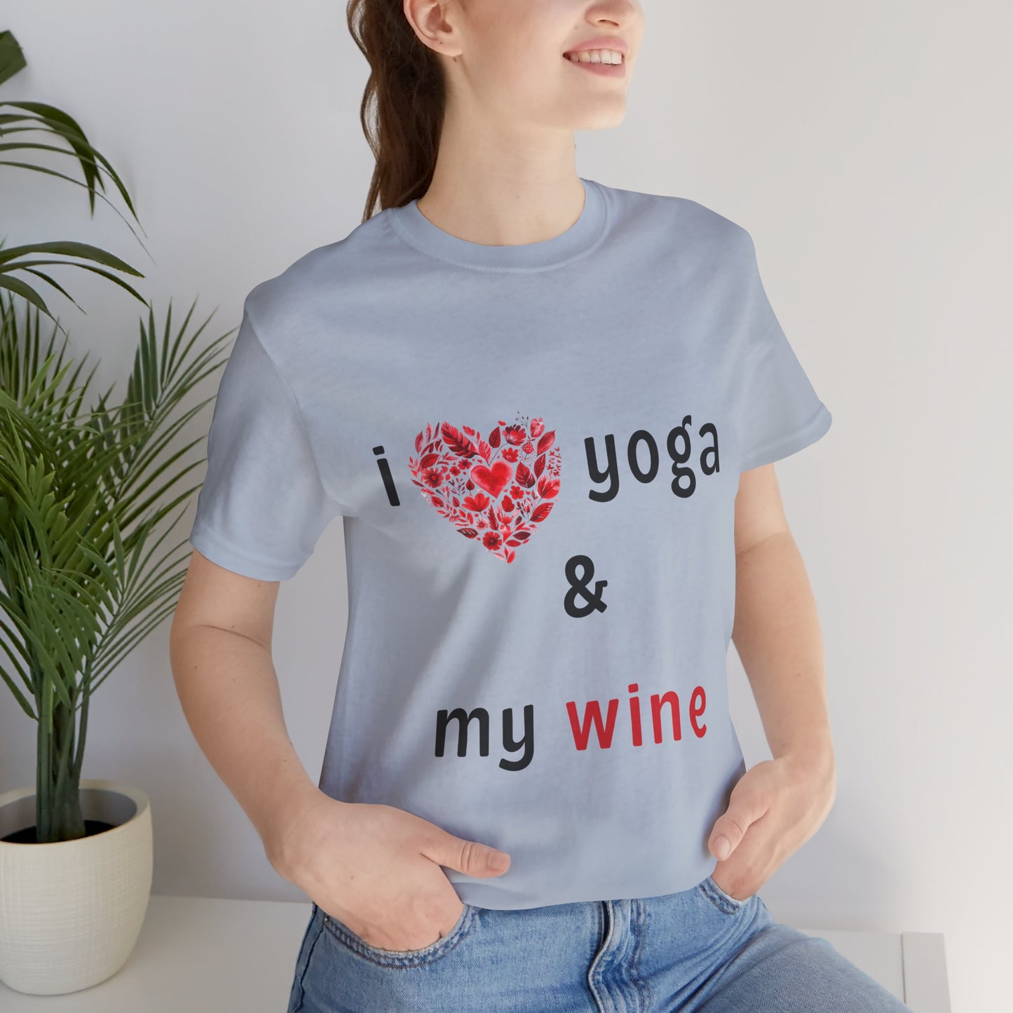 I Love Yoga & My Wine Unisex Tee - Perfect for Yogis and Wine Lovers I Funny Yoga Gift I Self-Care Meditation Apparel