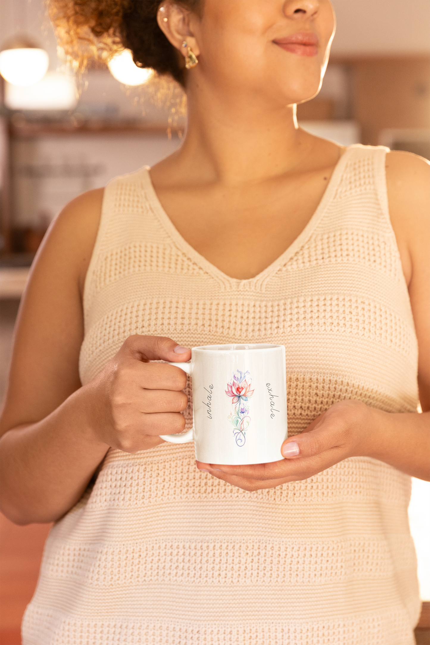 Inhale Exhale Mindful Lotus Mug | Inspirational Coffee Cup | Daily Affirmation | Zen Gift for Yoga Lovers | Relax & Unwind Drinkware I Self-Care Mug