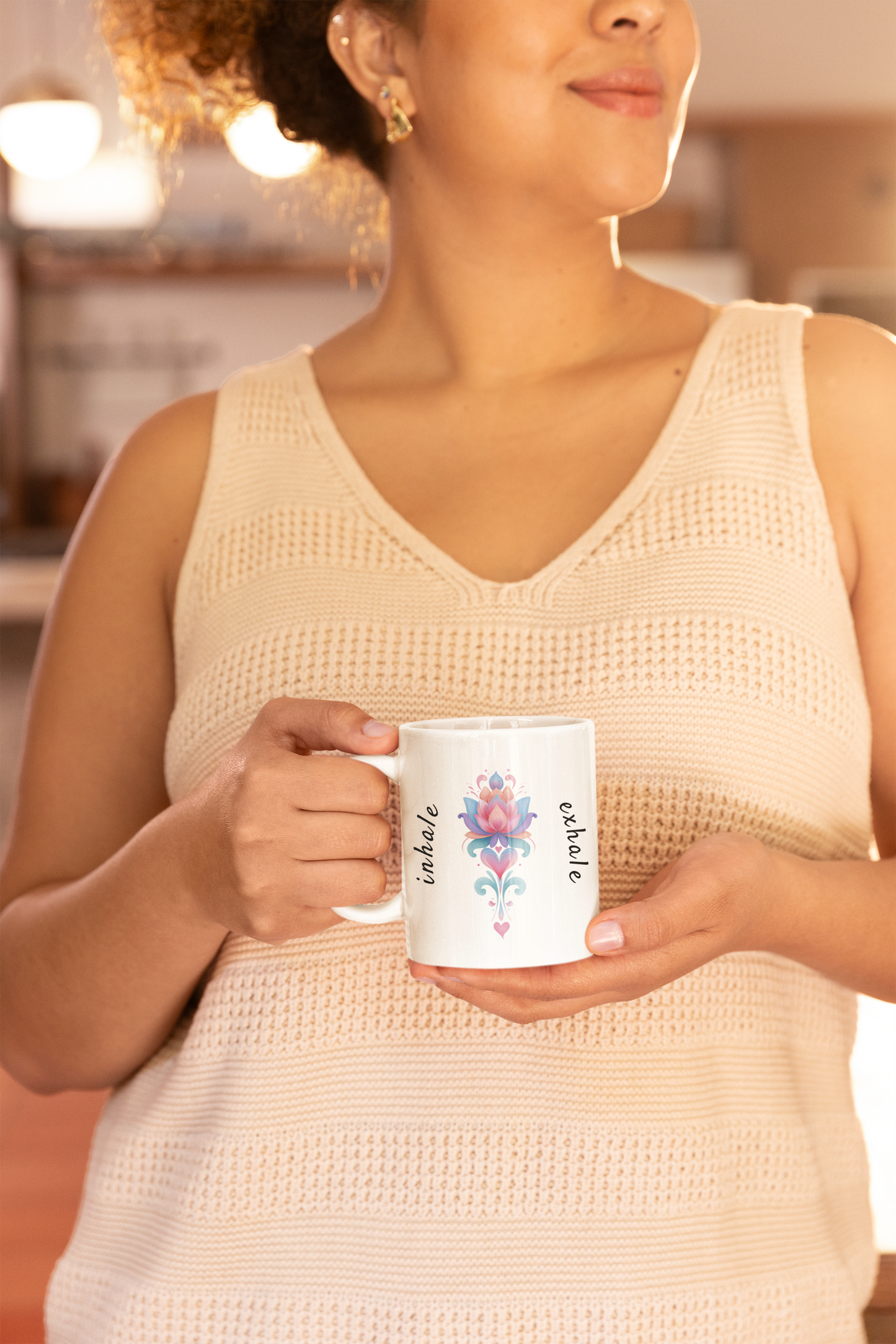 Inhale Exhale Mindful Lotus Mug | Inspirational Coffee Cup | Daily Affirmation | Zen Gift for Yoga Lovers | Relax & Unwind Drinkware I Self-Care Mug
