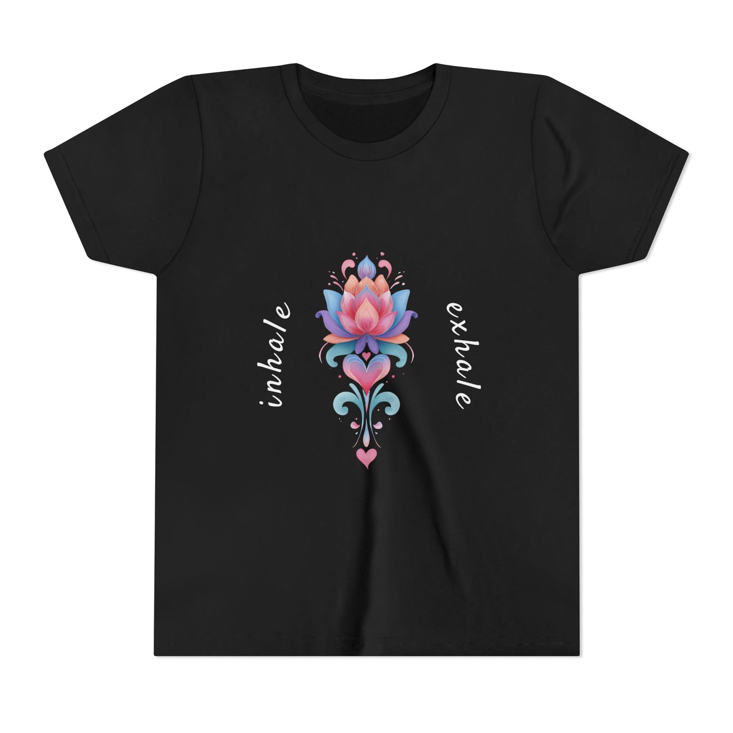Lotus Flower Inhale Exhale Unisex Youth Yoga Tee | Yoga Inspirational T-Shirt for Kids I Youth Yoga Mindfulness Apparel
