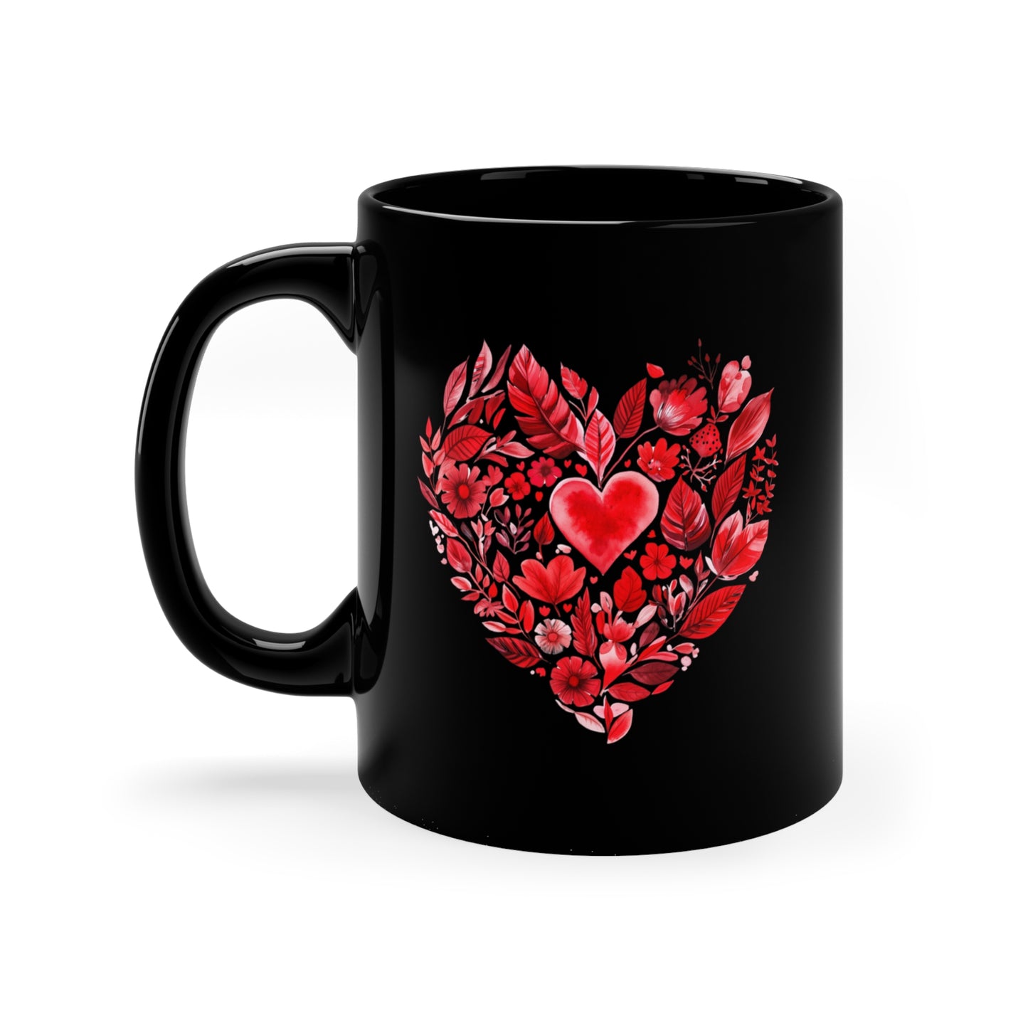 Heart Floral Black Coffee Mug I Romantic Coffee Cup for Valentine's Day I Gift for Coffee Lovers I Floral Mandala Mug for Yogis I Self-Care I Meditation