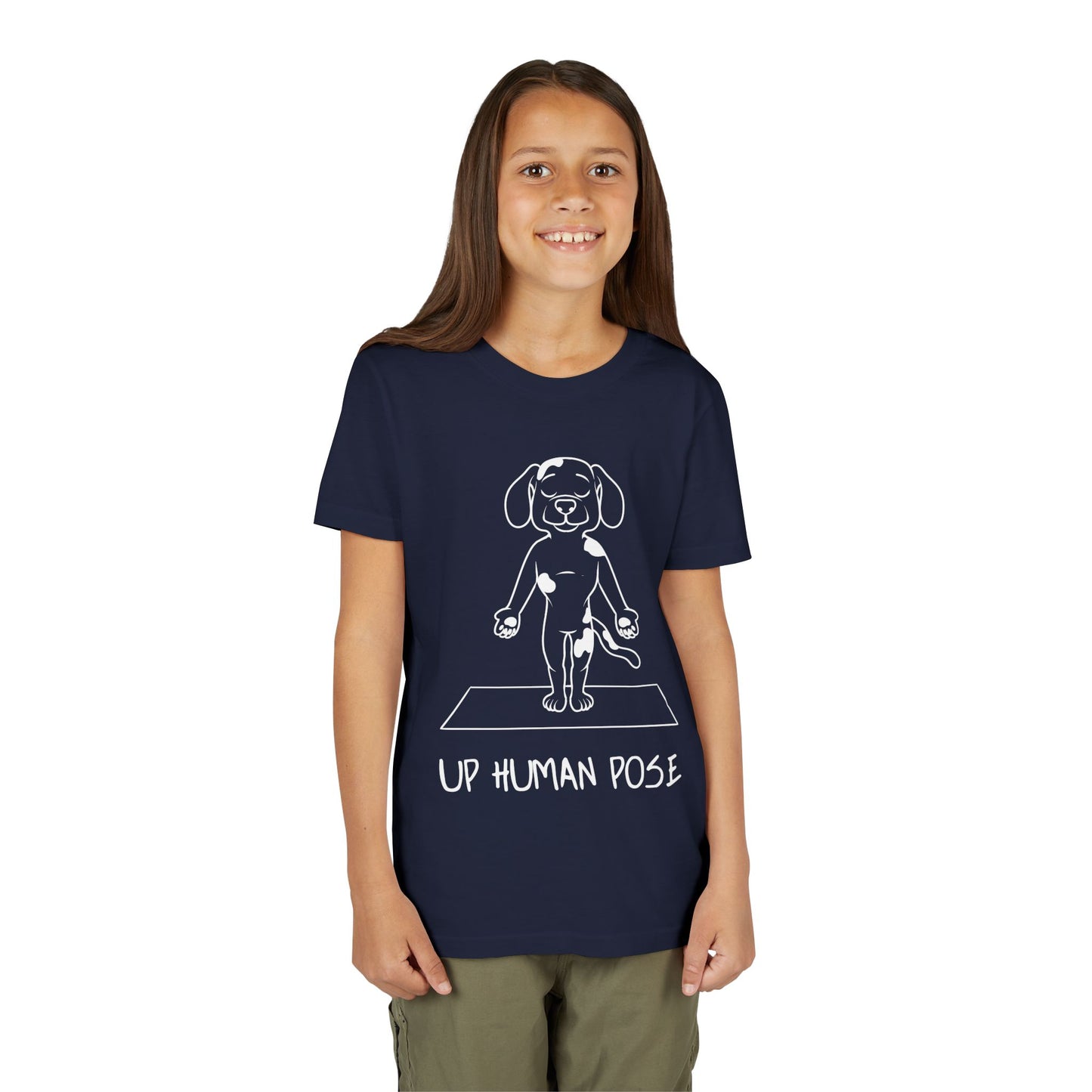 Cute Up Human Pose Design - Youth Yoga Dog Tee I Kids Yoga T-Shirt I Gift for Pet Lovers I Fun Animal Tee I Kids Activewear