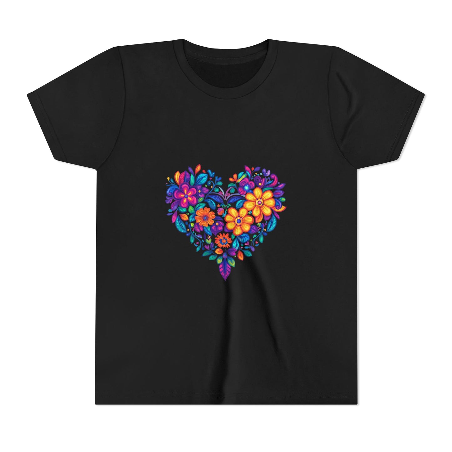 Floral Heart Youth Yoga Tee - Cute Kids T-Shirt I Spring Outfit for Young Yogis I Birthday Gift I Flower Design Top I Children's Fashion