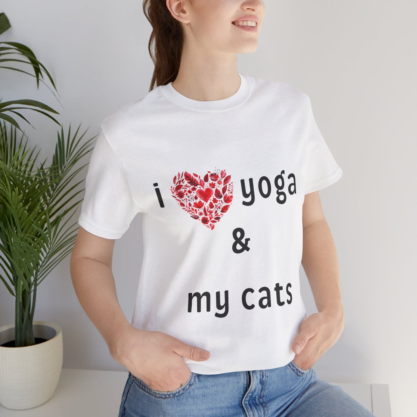 I Love Yoga & My Cats Tee | Cat & Yoga Lovers T-Shirt I Yoga Unisex Tee Gift for Cat Moms & Yogis I Self-Care Meditation Apparel