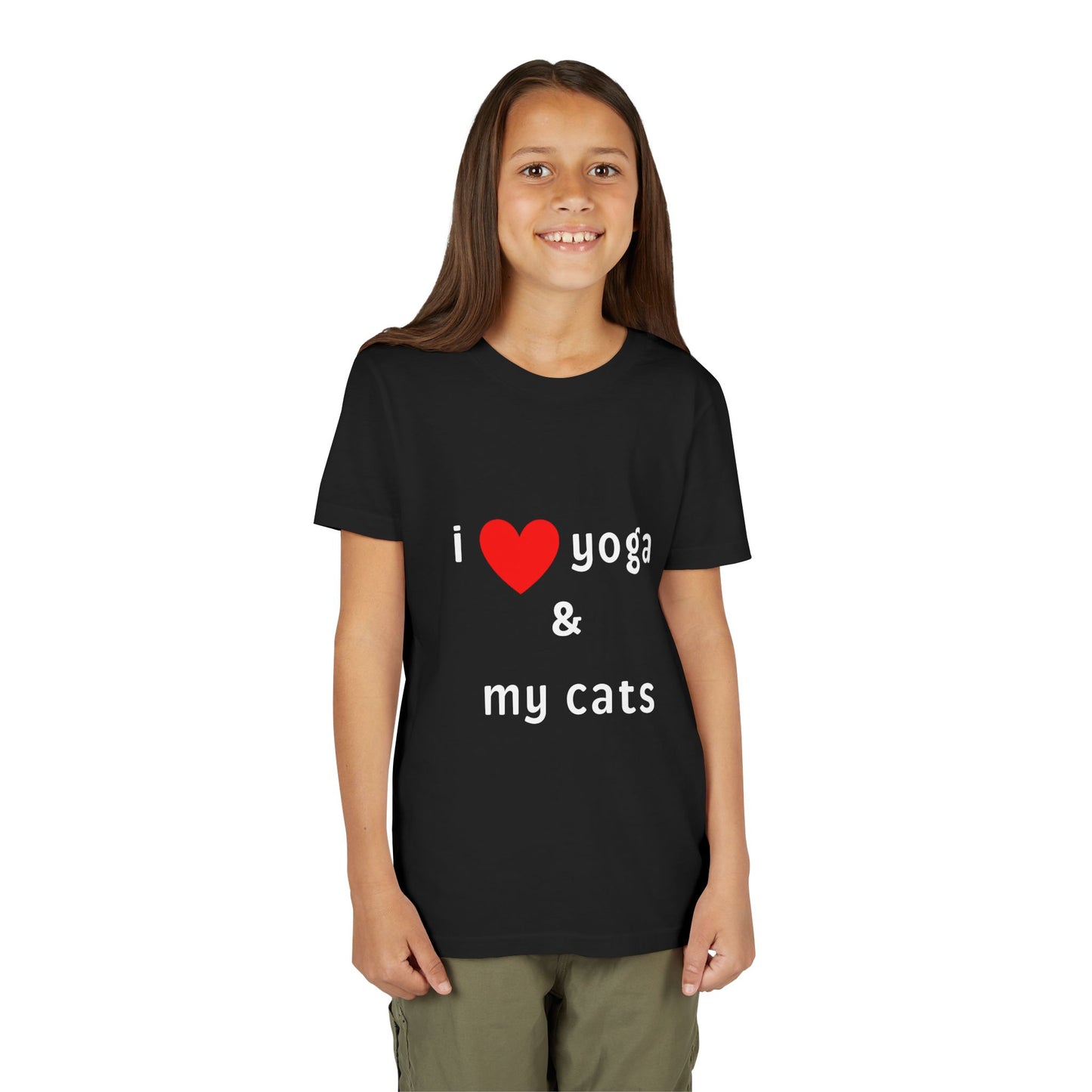 I Love Yoga & My Cats Youth Tee - Funny Kids T-Shirt I Pet Lover Gift I Young Yoga Enthusiast Apparel