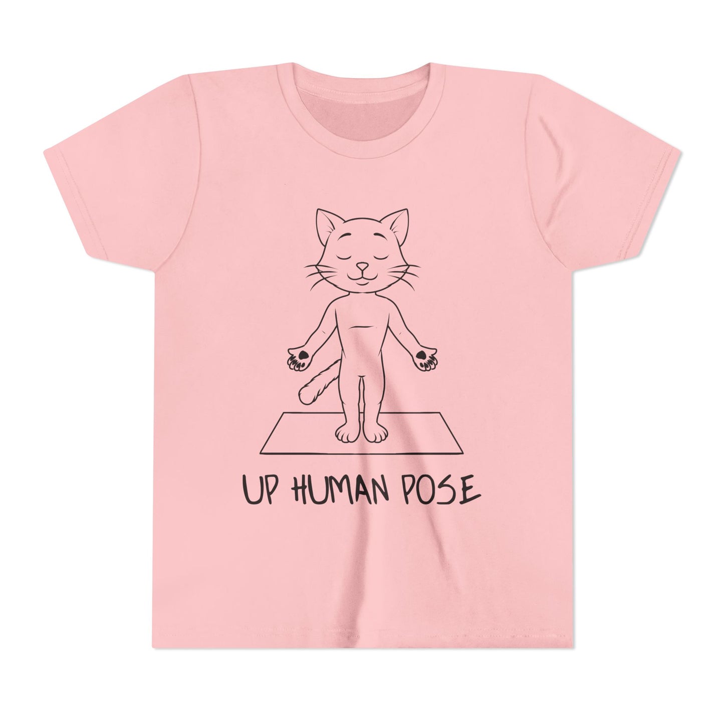 Cute Up Human Pose Design - Youth Yoga Cat Tee I Kids Yoga T-Shirt I Gift for Pet Lovers I Fun Animal Tee I Kids Activewear