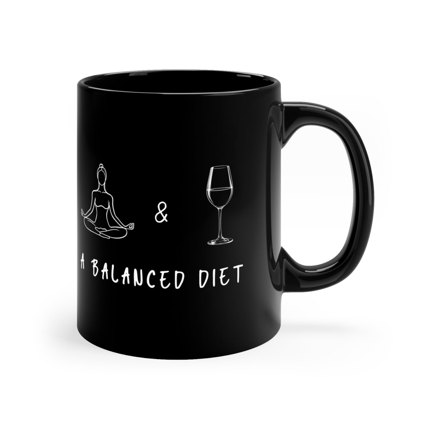 Yoga & Wine A Balanced Diet Coffee Mug - Fun Gift for Yoga Lovers I Balanced Diet Theme I 11oz Black Mug I Unique Kitchen Deco I Home Office