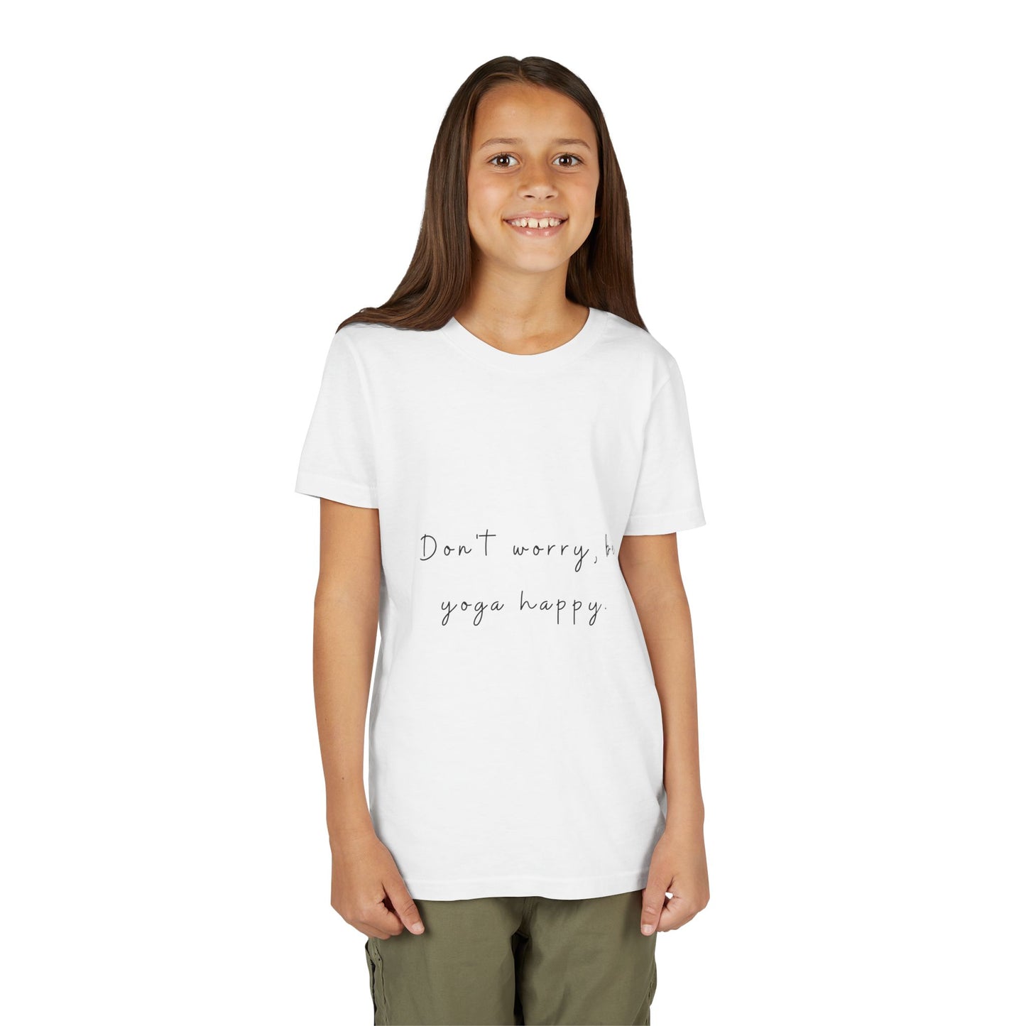Don't Worry Be Yoga Happy - Yoga Motivational Youth Tee I Kids Yoga T-Shirt I Positive Message Tee I Gift for Young Yogis I Casual Summer Top for Kids