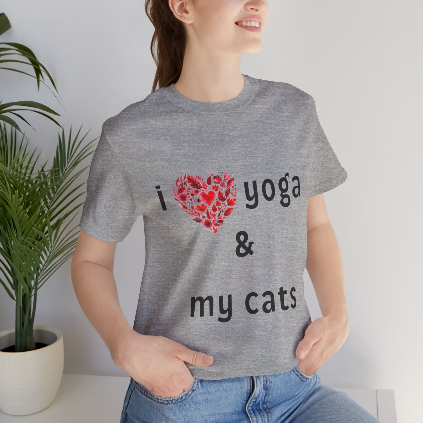 I Love Yoga & My Cats Tee | Cat & Yoga Lovers T-Shirt I Yoga Unisex Tee Gift for Cat Moms & Yogis I Self-Care Meditation Apparel