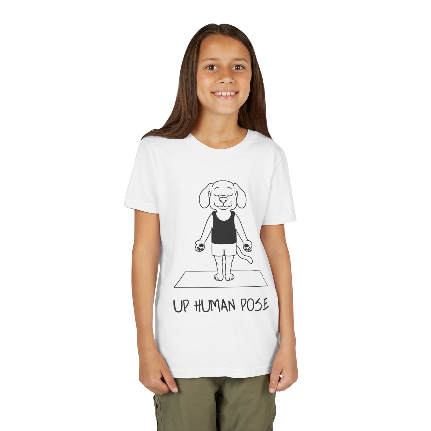 Cute Up Human Pose Design - Youth Yoga Dog Tee I Kids Yoga T-Shirt I Gift for Pet Lovers I Fun Animal Tee I Kids Activewear