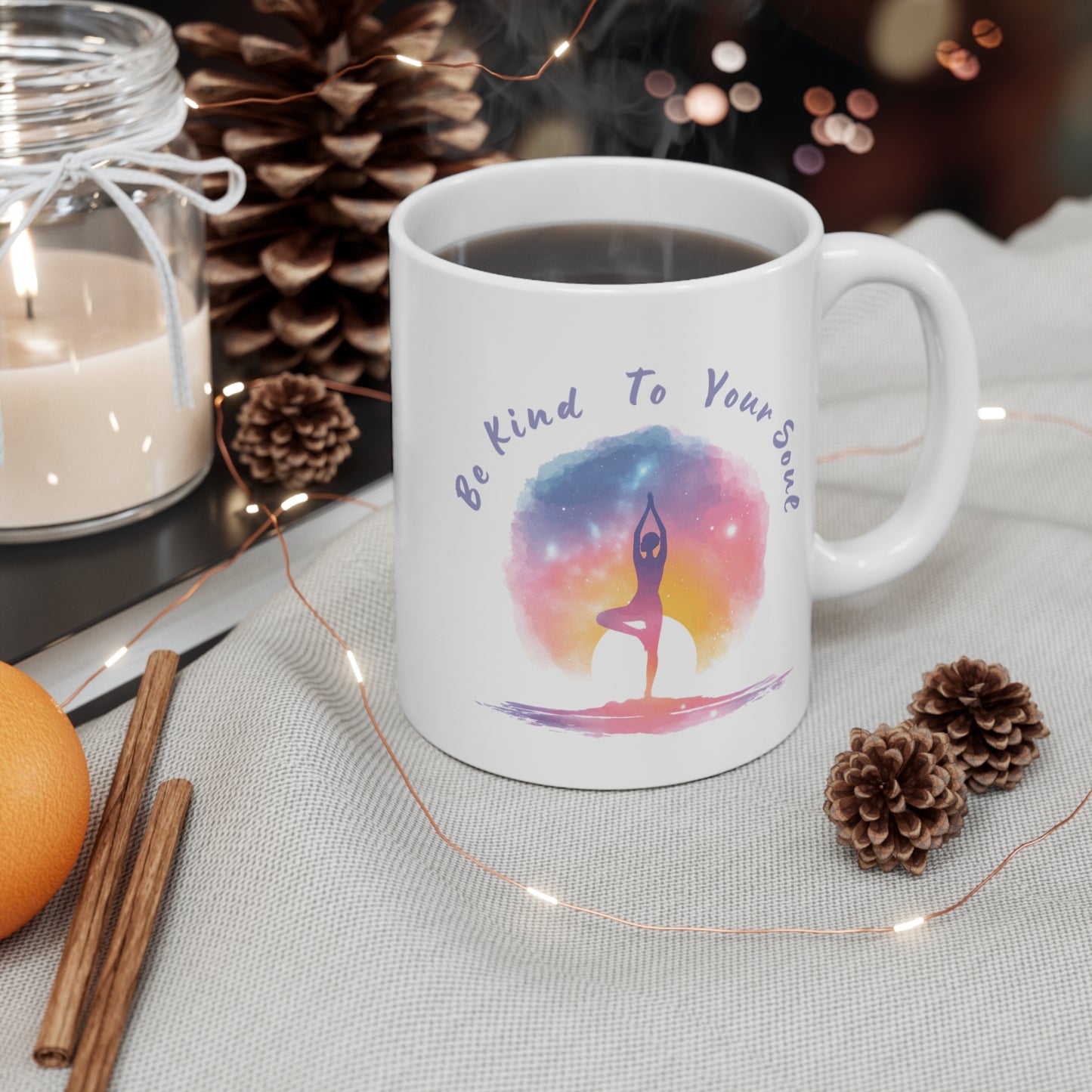 "Be Kind to Your Soul" Mindful Yoga Mug I Meditation Gift I Inspirational Coffee Cup I Self-Care Reminder I Yoga Lover's Present