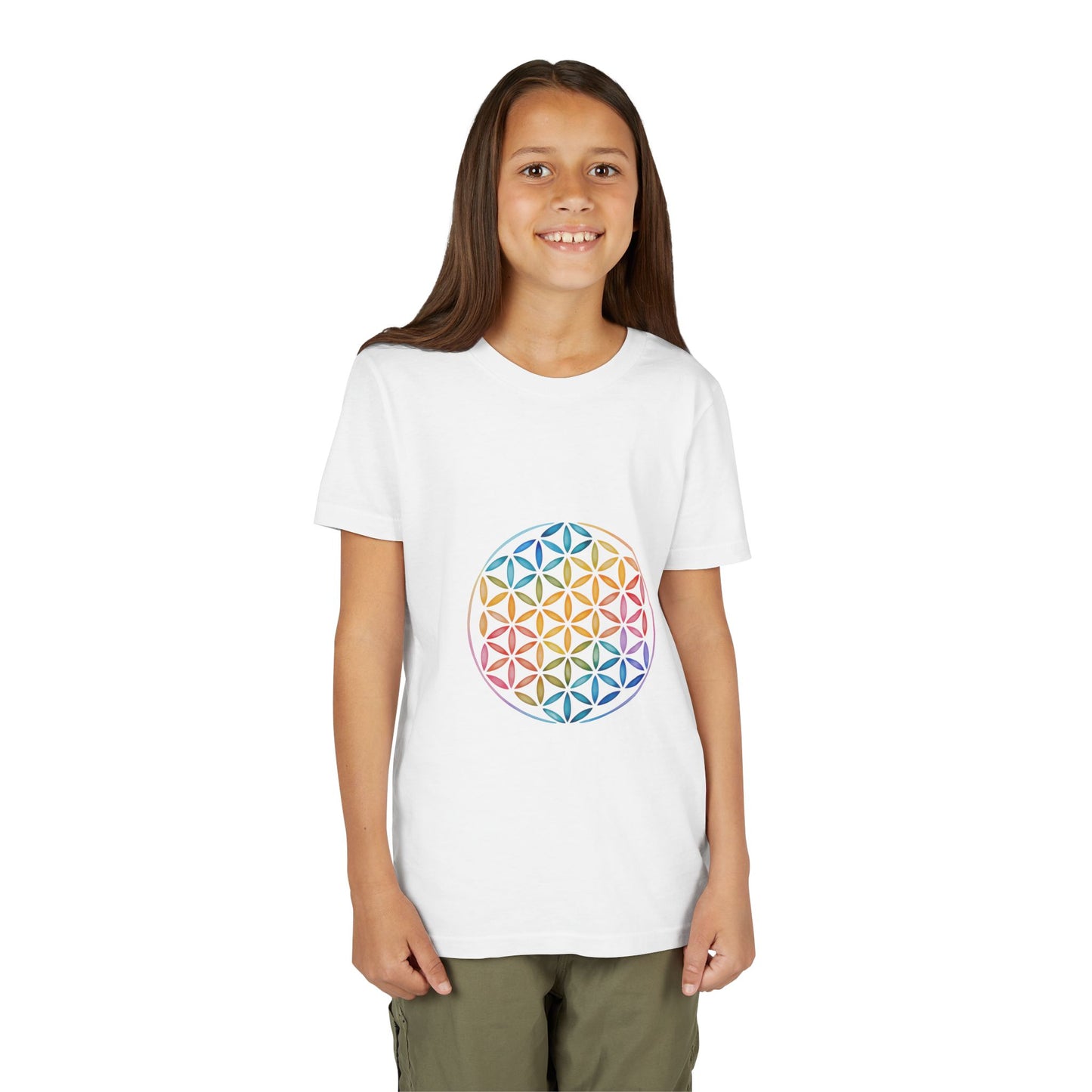 Flower Of Life Youth Yoga Tee - Colorful Flower of Life Design I Kids Art T-Shirt I Summer Fun for Young Yogis I Gift for Birthdays I Spiritual Vibes Tee