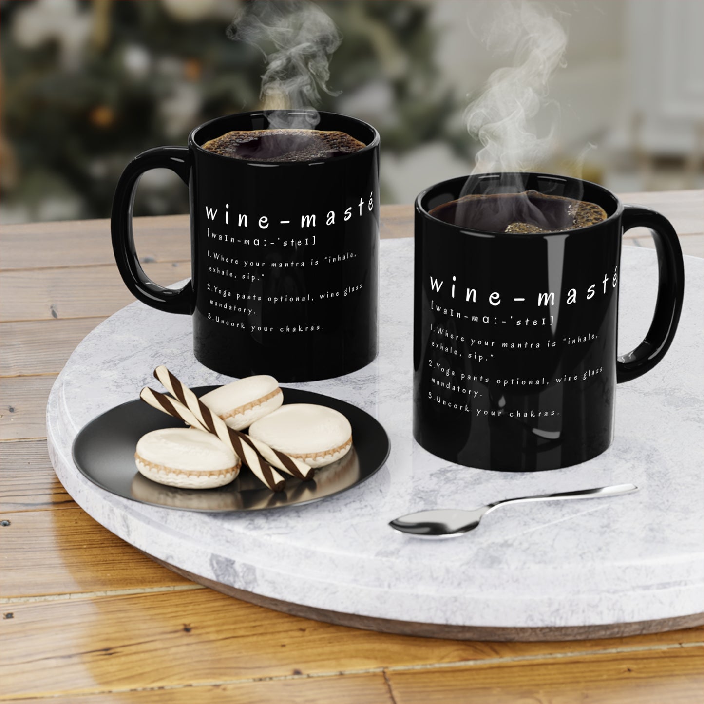 Wine-Maste Yoga Wine Lover's Black Coffee Mug I 11oz Great for Gifts I Meditation & Yoga I Self-Care I Home Decor