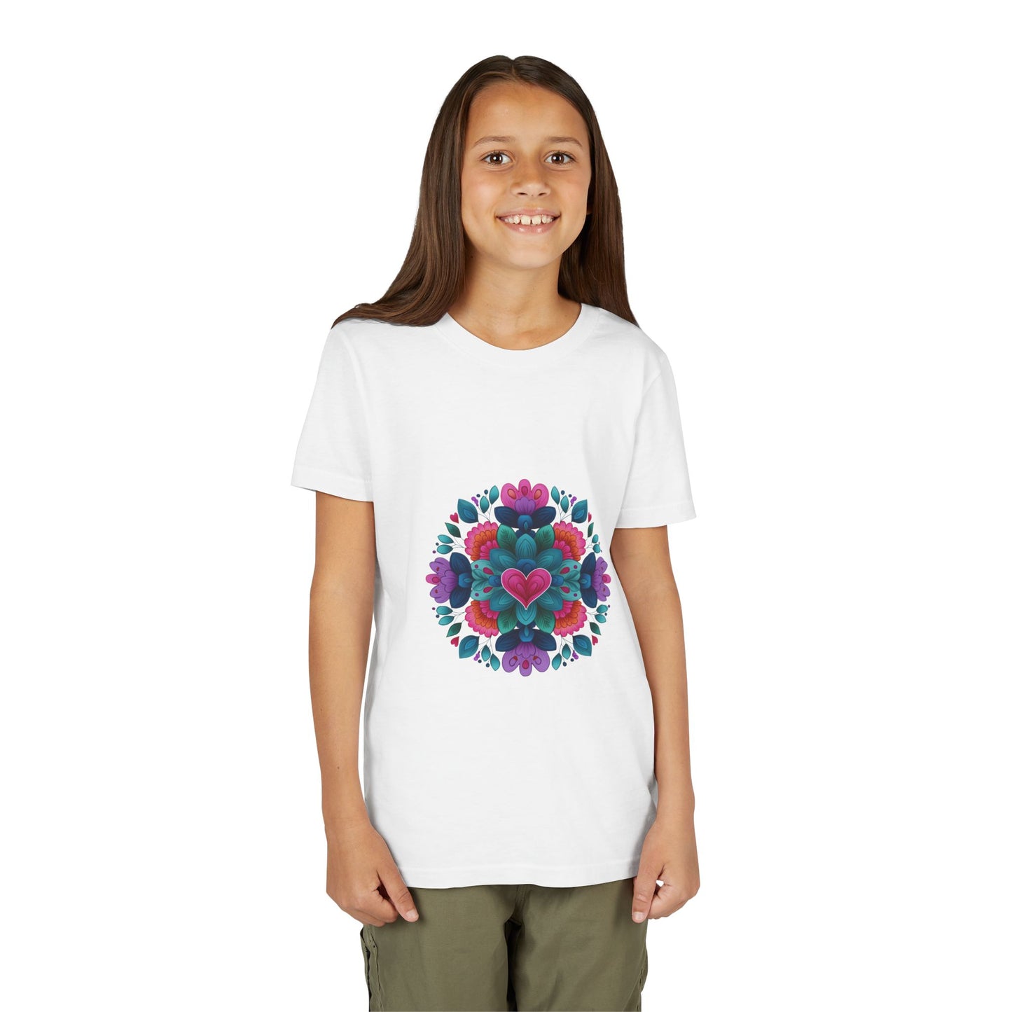 Colorful Mandala Youth Tee for Yoga I Kids T-Shirt I Summer Top I Yoga Gift for Girls I Birthday Present I Flower Graphic Tee