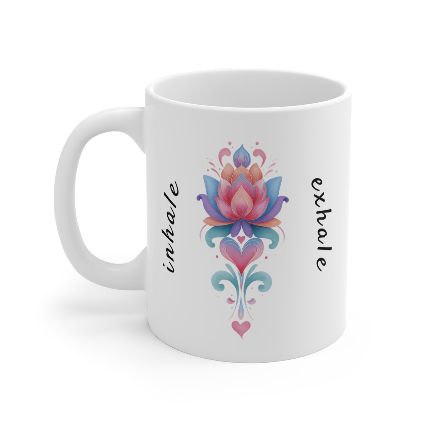 Inhale Exhale Mindful Lotus Mug | Inspirational Coffee Cup | Daily Affirmation | Zen Gift for Yoga Lovers | Relax & Unwind Drinkware I Self-Care Mug