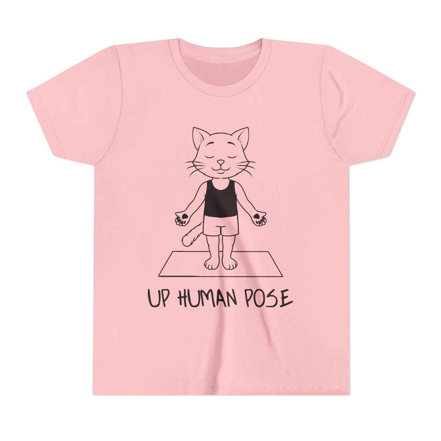 Cute Up Human Pose Design - Youth Yoga Cat Tee I Kids Yoga T-Shirt I Gift for Pet Lovers I Fun Animal Tee I Kids Activewear