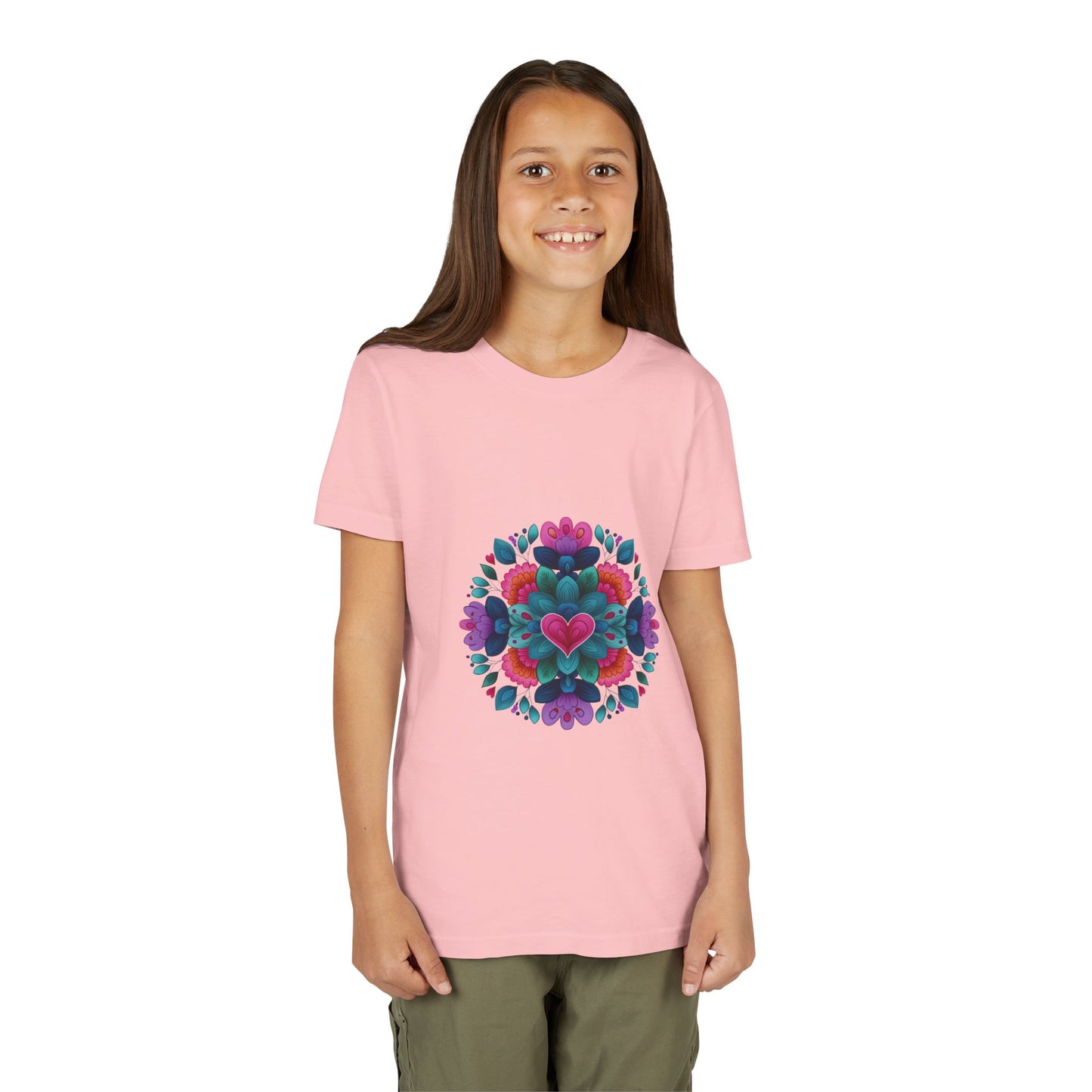 Colorful Mandala Youth Tee for Yoga I Kids T-Shirt I Summer Top I Yoga Gift for Girls I Birthday Present I Flower Graphic Tee