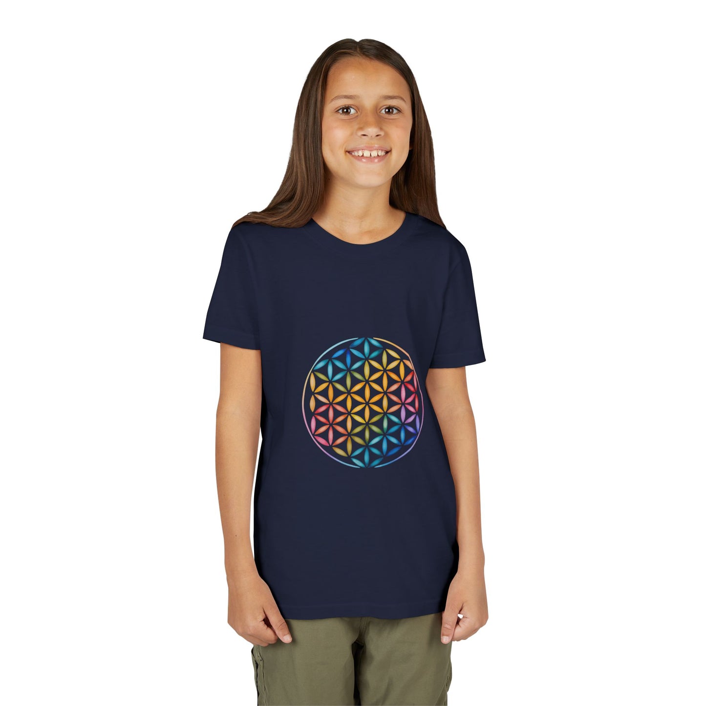 Flower Of Life Youth Yoga Tee - Colorful Flower of Life Design I Kids Art T-Shirt I Summer Fun for Young Yogis I Gift for Birthdays I Spiritual Vibes Tee