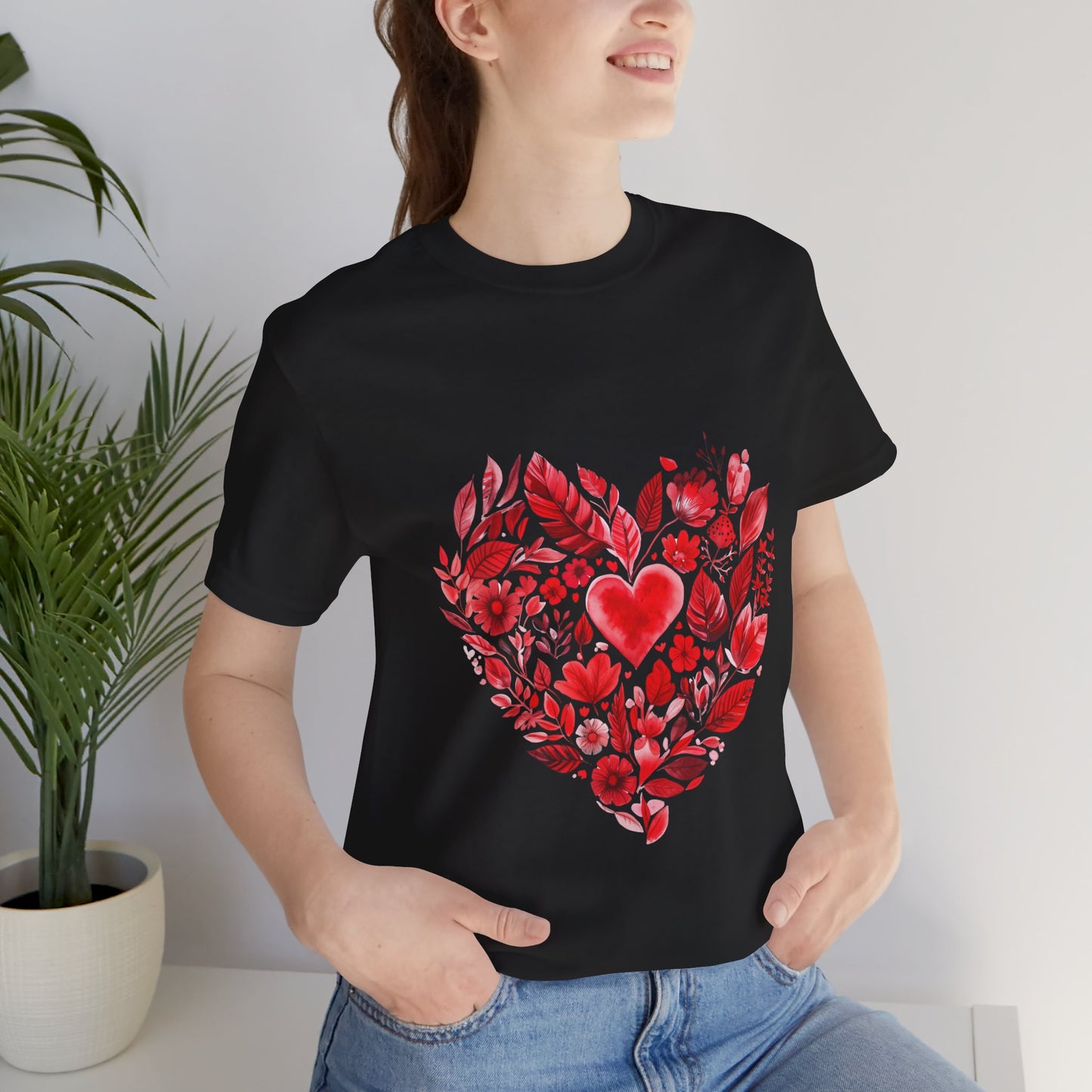 Heart Floral Unisex Yoga Tee - Perfect for Valentine’s Day I Gift for Her I Self-Care Meditation Apparel