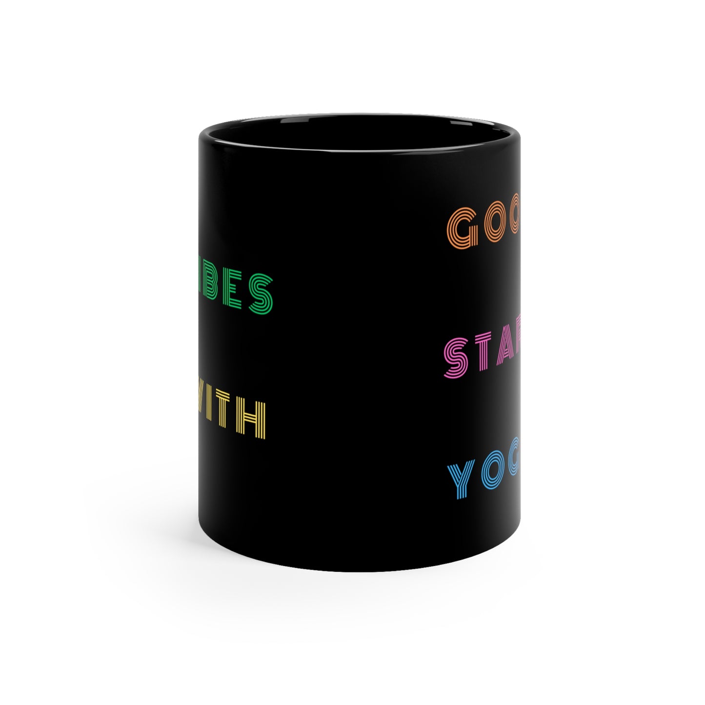 Good Vibes Yoga Mug | 11oz Black Coffee Cup for Yogis I Fitness Lovers I Motivational Gift I Home & Office Decor I Daily Inspiration