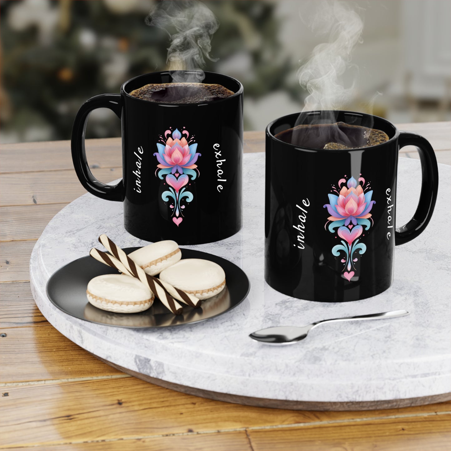 Inhale Exhale Inspirational Black Coffee Mug I 11oz Mindful Gift I Meditation Mug I Self-Care Coffee Cup I Yoga Decor I Motivational Drinkware