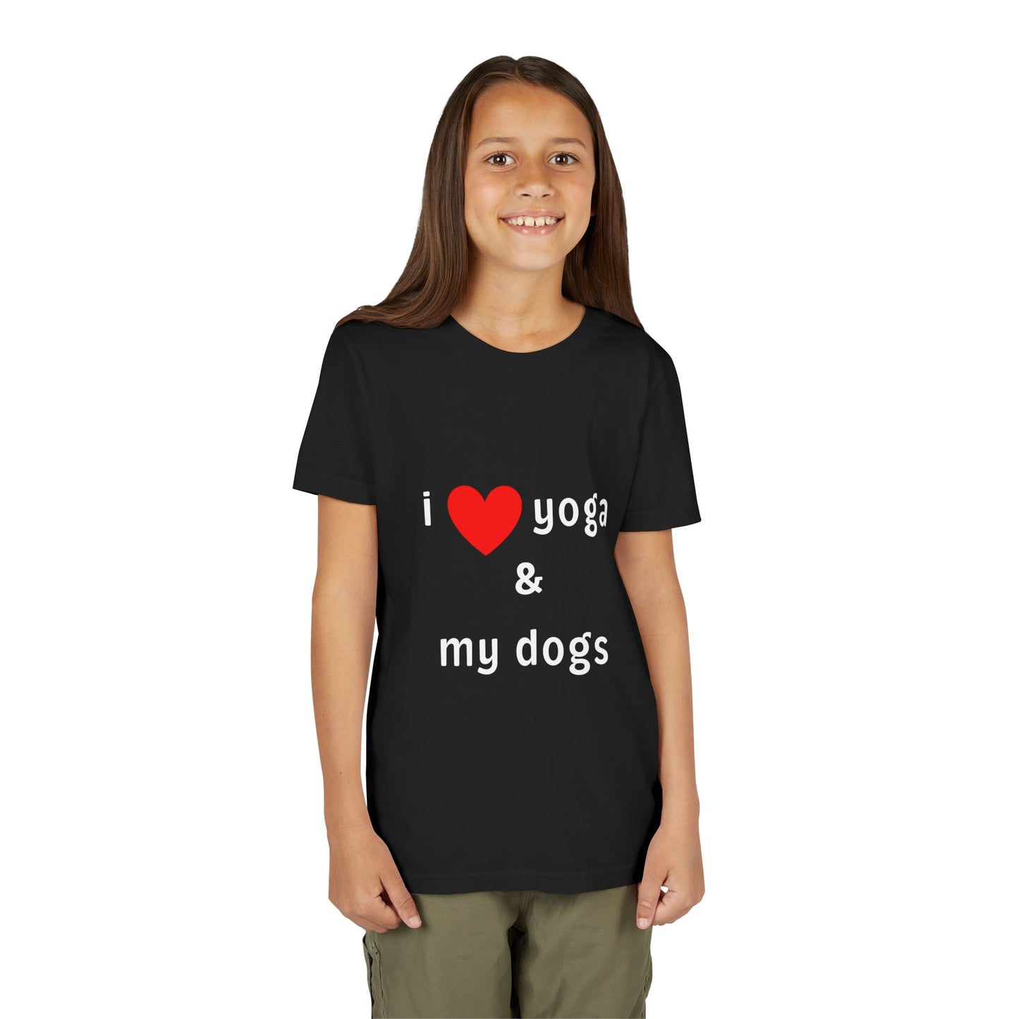 I Love Yoga & My Dogs Youth Yoga Tee - Funny Kids T-Shirt I Pet Lover Gift I Young Yoga Enthusiast Apparel