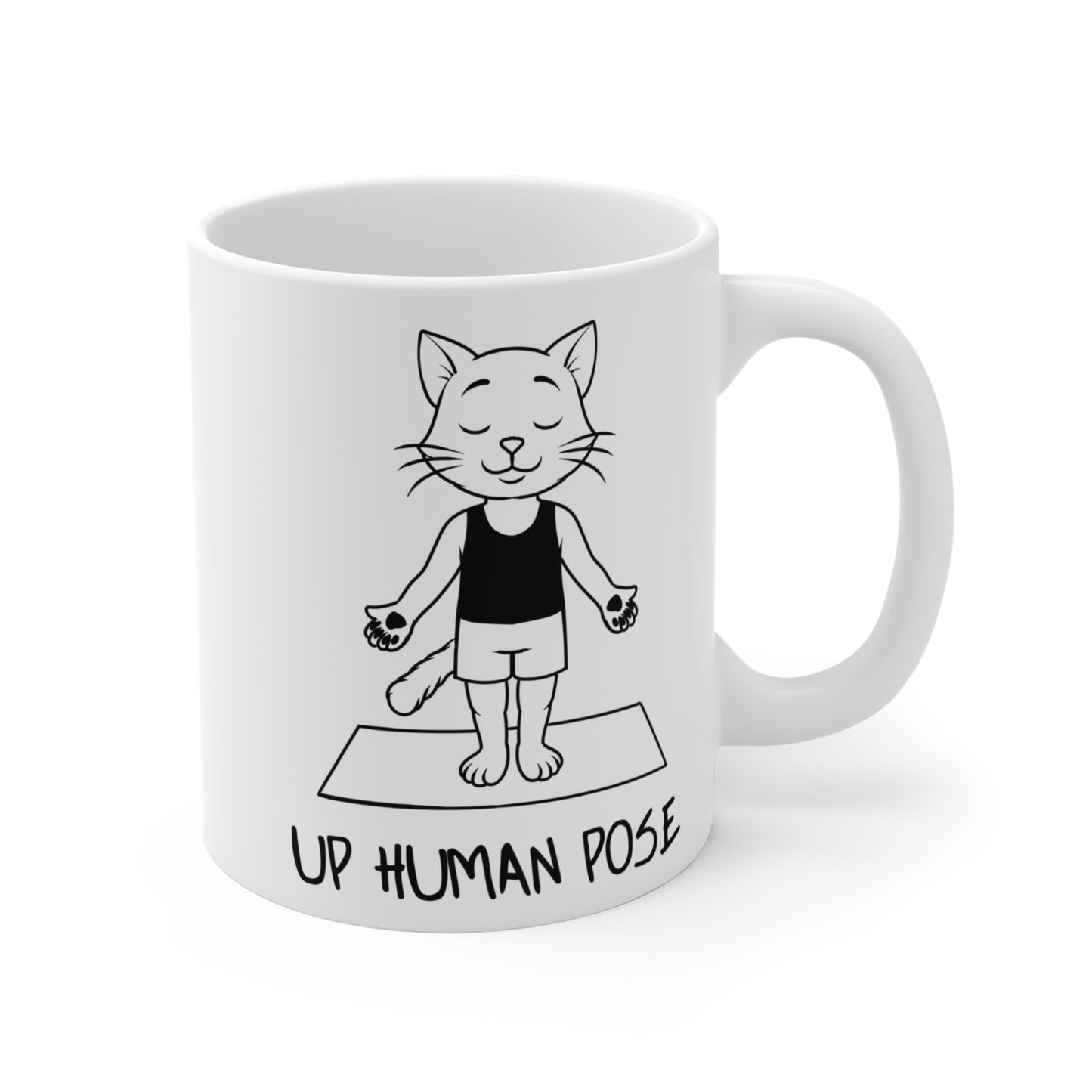 Up Human Pose Yoga Cat Mug | 11oz Funny Coffee Cup I Gift for Cat Lovers I Cute Yoga Gift I Wellness Decor I Drinkware for Mindfulness