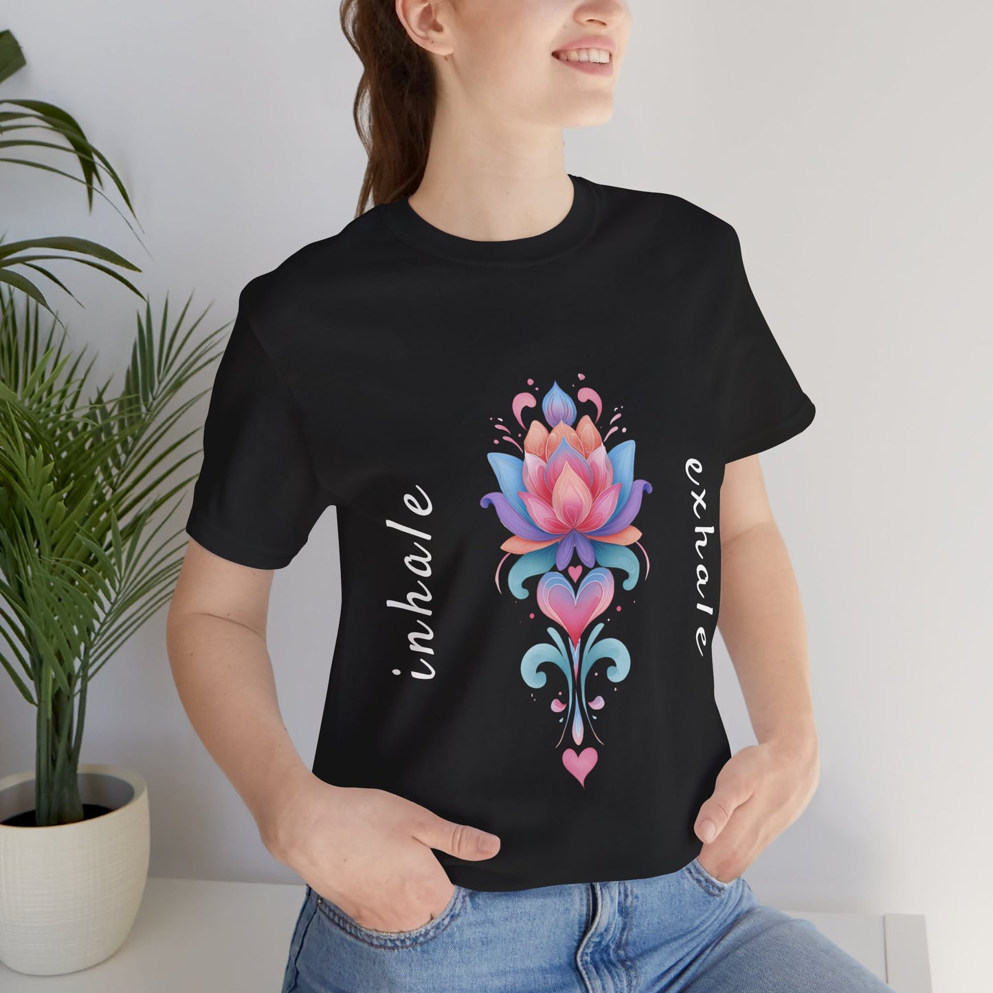 Lotus Flower Inhale Exhale Unisex Yoga Tee | Inspirational T-Shirt I Yoga Mindfulness Apparel I Meditation T-Shirt