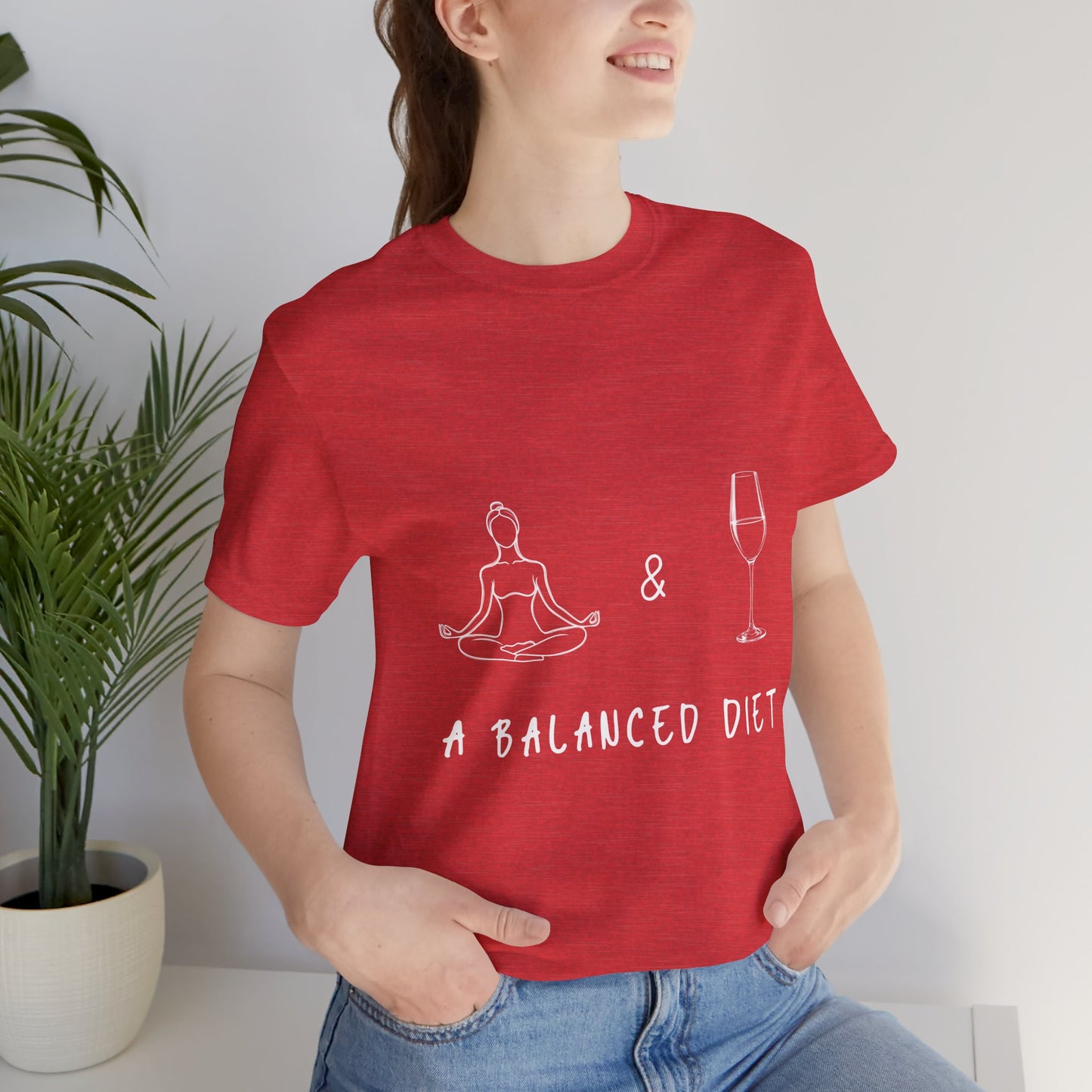 Yoga & Wine A Balanced Diet Funny Tee I T-Shirt for Yoga Lovers I Funny Gift for Wine Enthusiasts I Self-Care Meditation Apparel