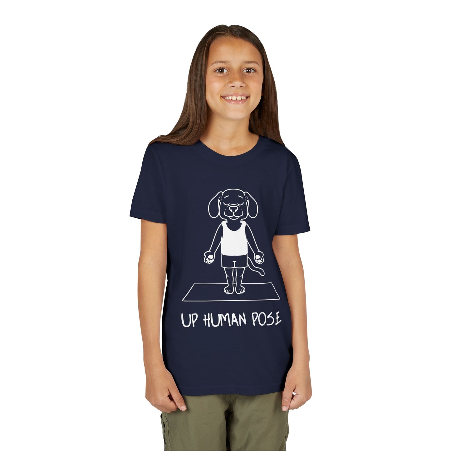 Cute Up Human Pose Design - Youth Yoga Dog Tee I Kids Yoga T-Shirt I Gift for Pet Lovers I Fun Animal Tee I Kids Activewear