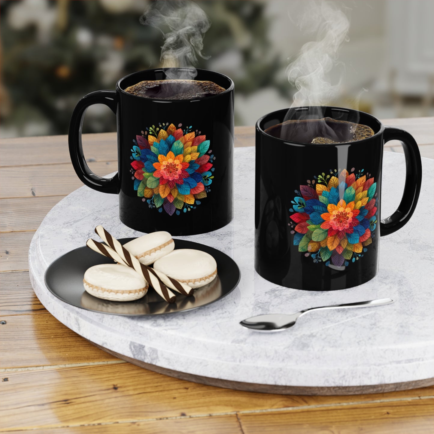 Yoga Mandala Black Coffee Mug - Perfect Gift for Yogis I Tea Drinkers I Meditation Enthusiasts I Spring and Wellness Celebrations I Self-Care