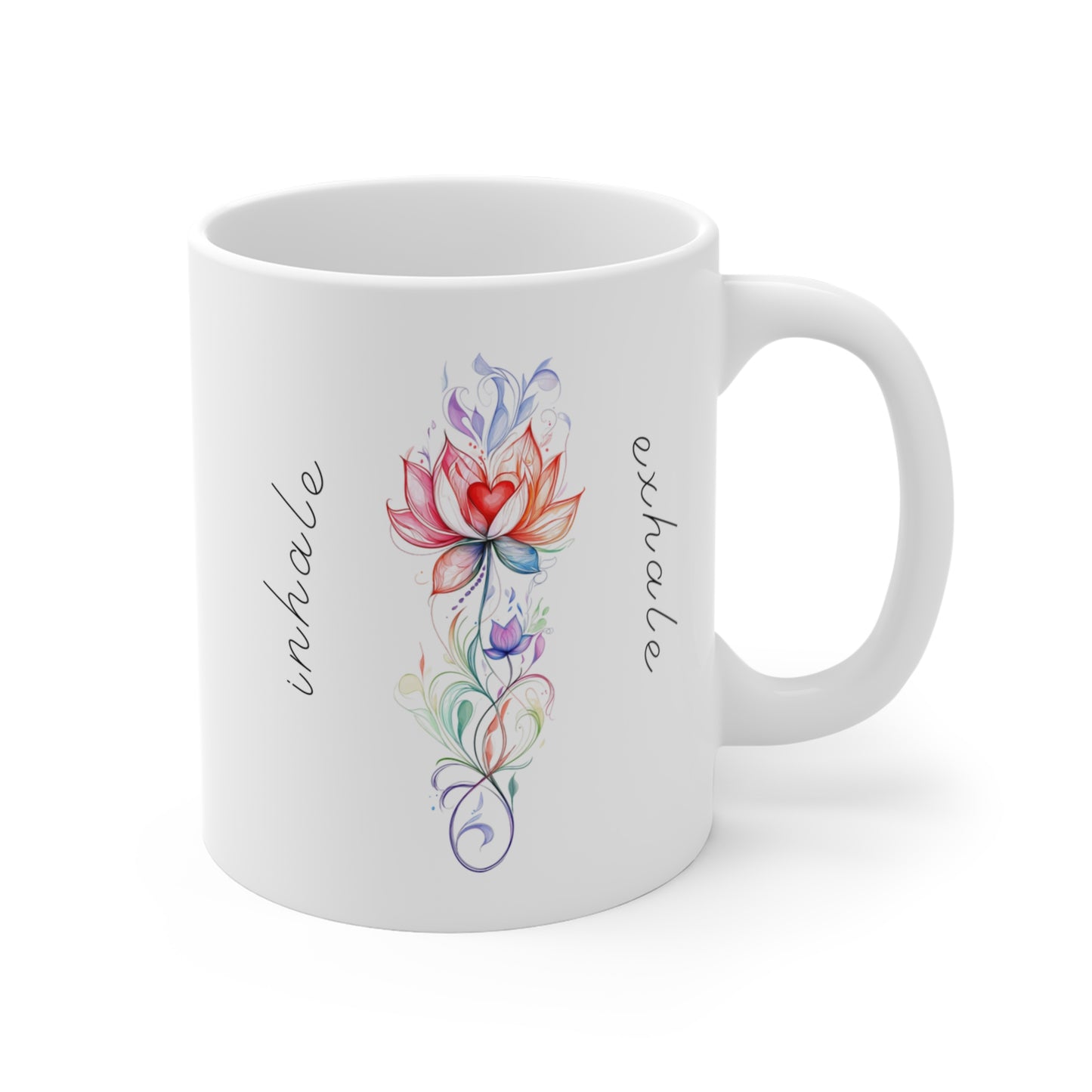 Inhale Exhale Mindful Lotus Mug | Inspirational Coffee Cup | Daily Affirmation | Zen Gift for Yoga Lovers | Relax & Unwind Drinkware I Self-Care Mug