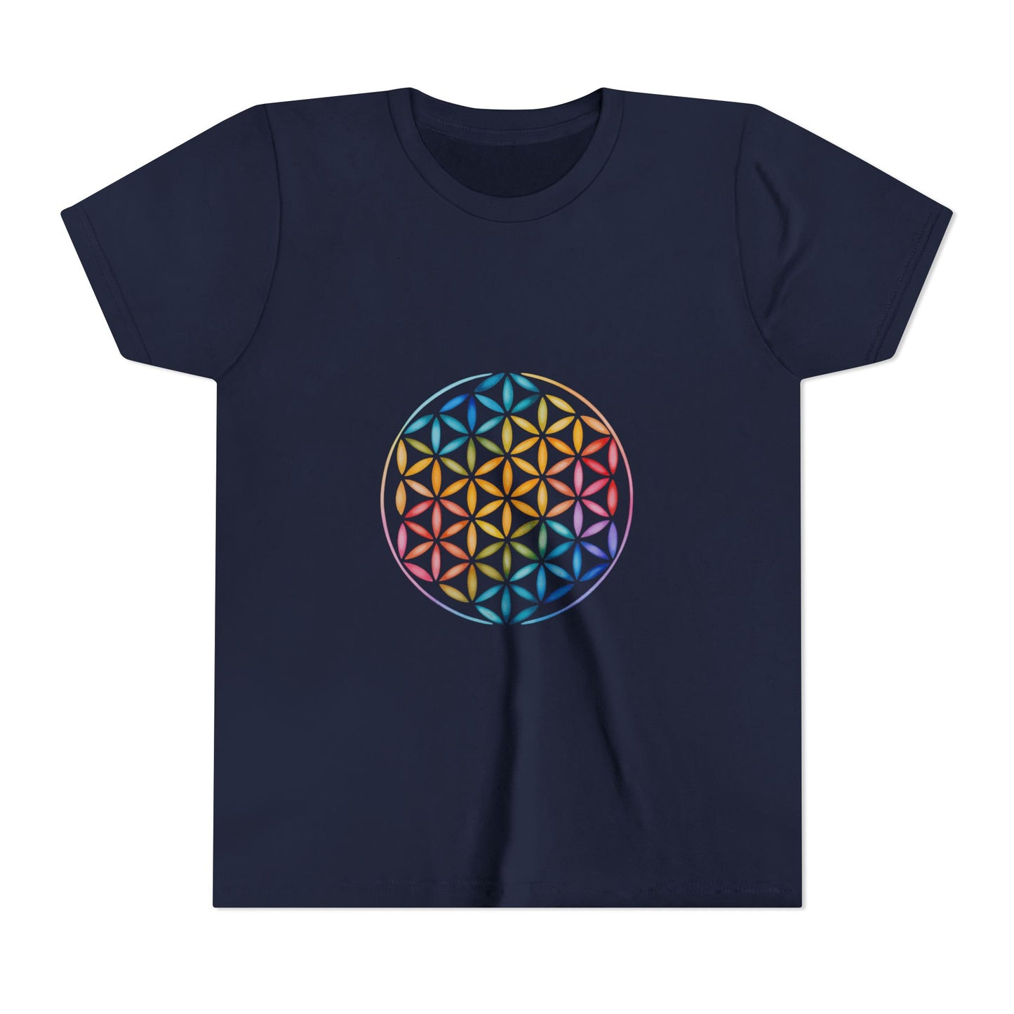 Flower Of Life Youth Yoga Tee - Colorful Flower of Life Design I Kids Art T-Shirt I Summer Fun for Young Yogis I Gift for Birthdays I Spiritual Vibes Tee