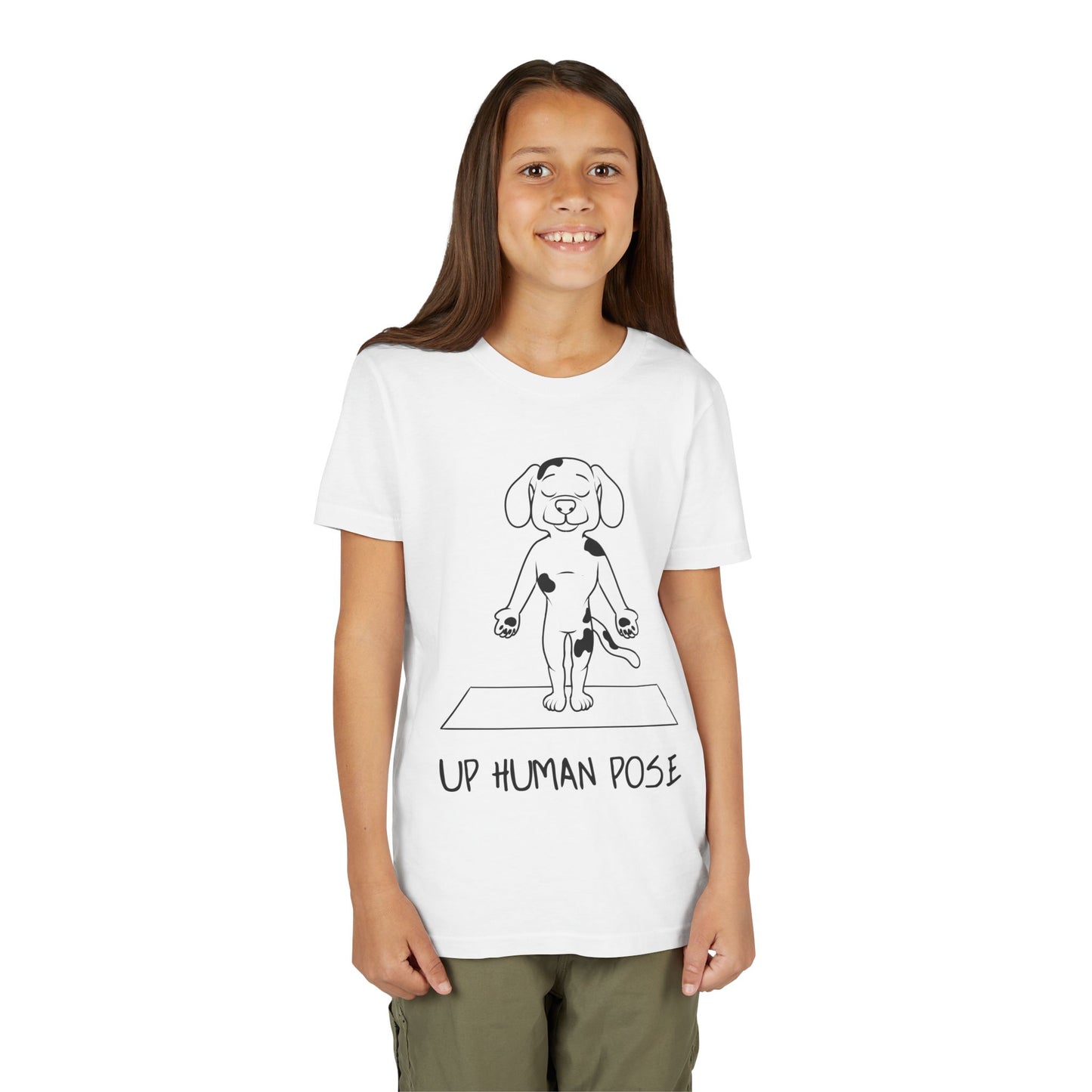 Cute Up Human Pose Design - Youth Yoga Dog Tee I Kids Yoga T-Shirt I Gift for Pet Lovers I Fun Animal Tee I Kids Activewear