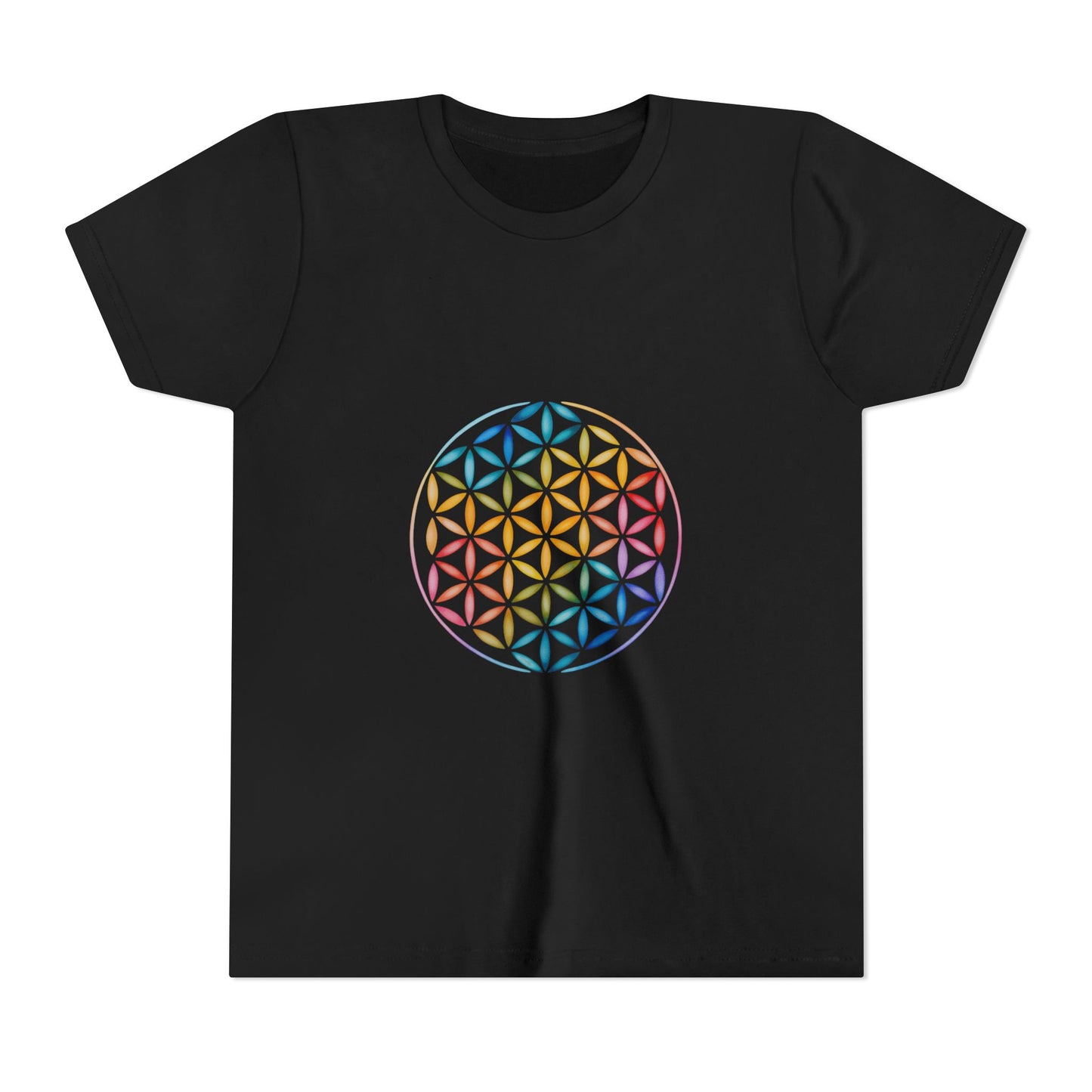 Flower Of Life Youth Yoga Tee - Colorful Flower of Life Design I Kids Art T-Shirt I Summer Fun for Young Yogis I Gift for Birthdays I Spiritual Vibes Tee