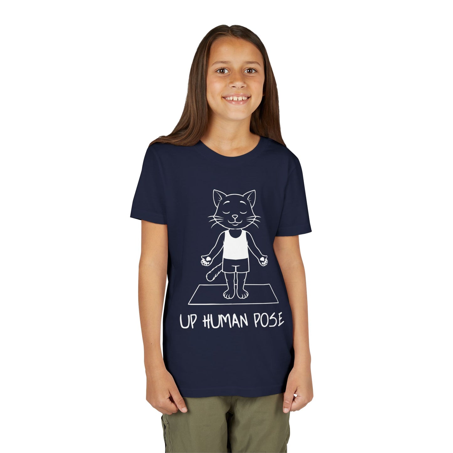 Cute Up Human Pose Design - Youth Yoga Cat Tee I Kids Yoga T-Shirt I Gift for Pet Lovers I Fun Animal Tee I Kids Activewear