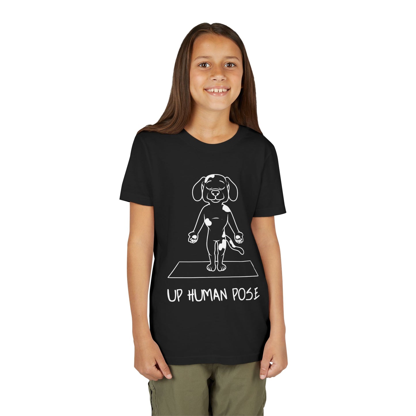 Cute Up Human Pose Design - Youth Yoga Dog Tee I Kids Yoga T-Shirt I Gift for Pet Lovers I Fun Animal Tee I Kids Activewear