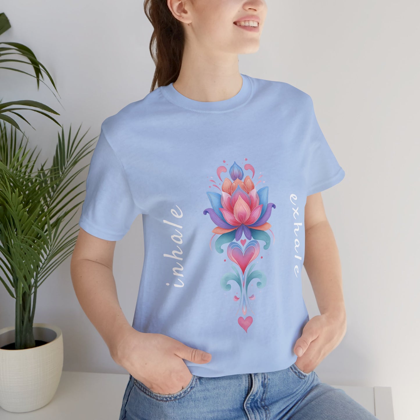 Lotus Flower Inhale Exhale Unisex Yoga Tee | Inspirational T-Shirt I Yoga Mindfulness Apparel I Meditation T-Shirt
