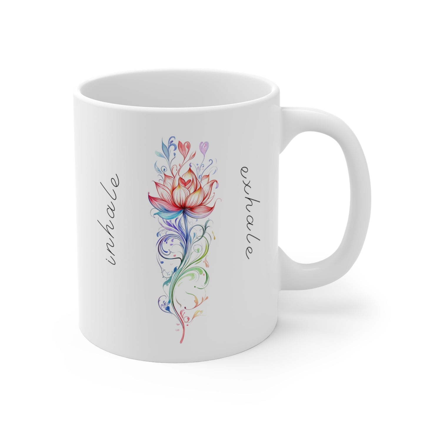 Inhale Exhale Mindful Lotus Mug | Inspirational Coffee Cup | Daily Affirmation | Zen Gift for Yoga Lovers | Relax & Unwind Drinkware I Self-Care Mug