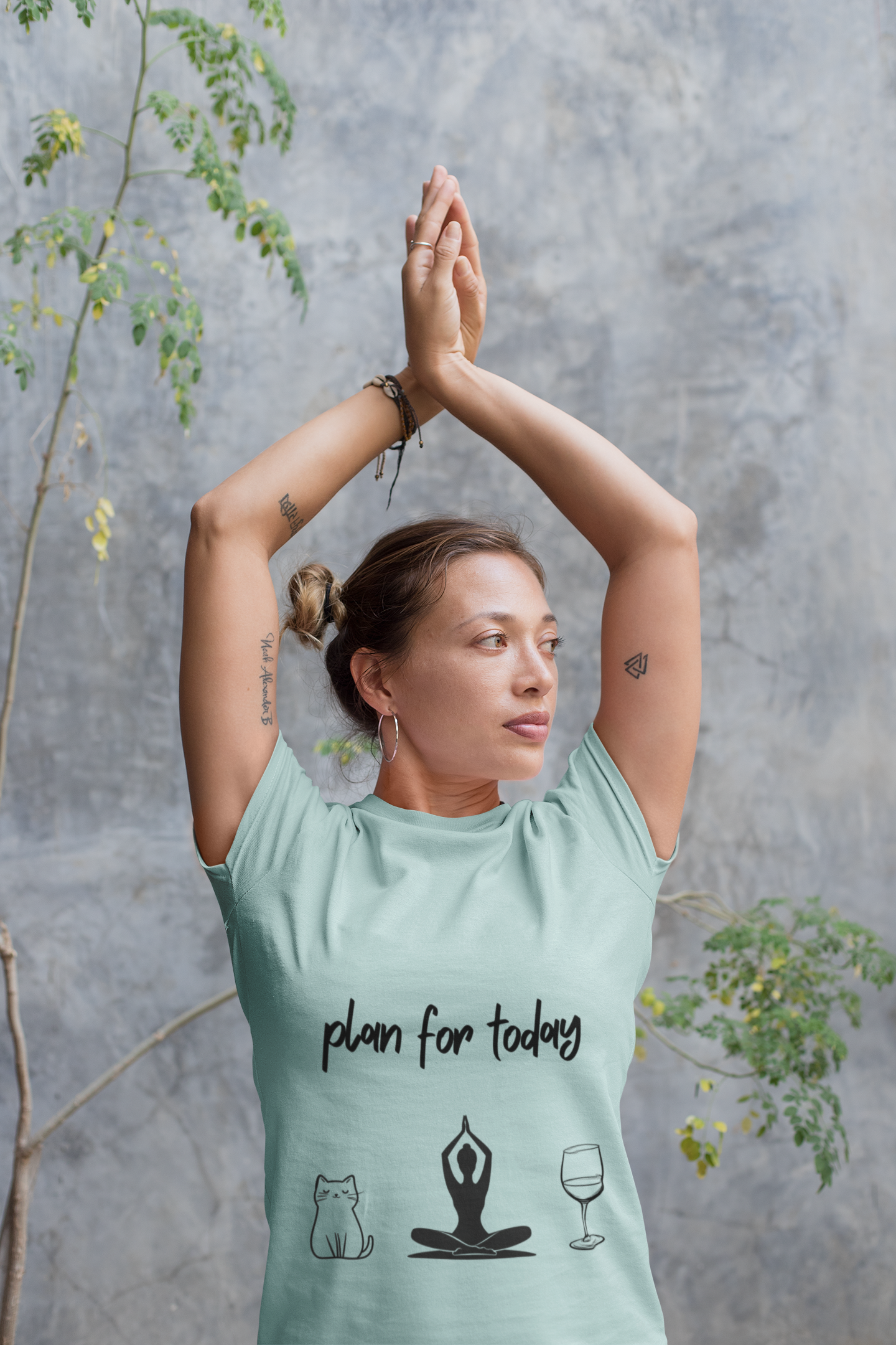 "Plan For Today" Unisex Tee I Relaxation T-Shirt I Cat & Wine Lover Gift I Yoga Humor Tee I Self-Care Meditation Apparel