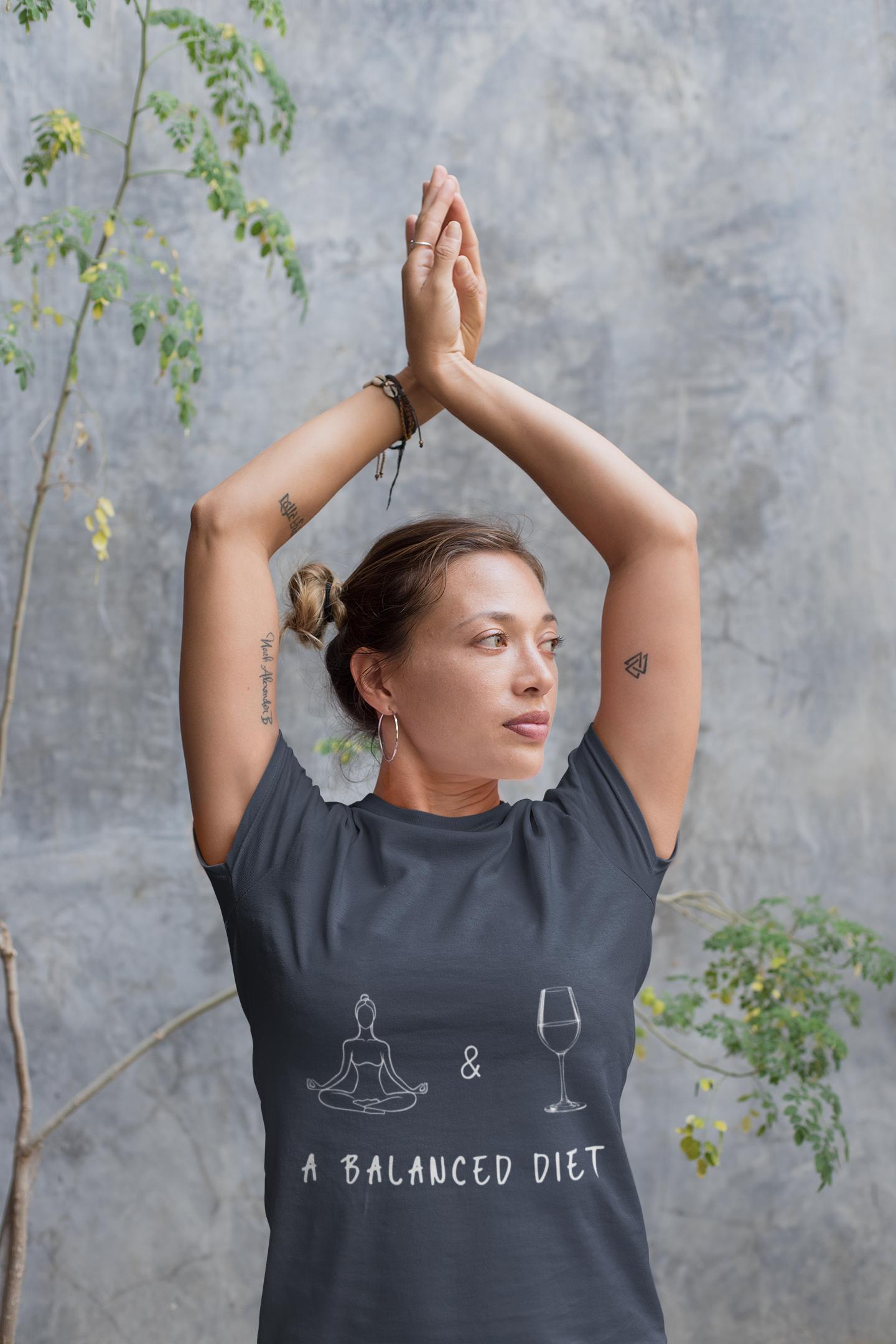 Yoga & Wine A Balanced Diet Funny Tee I T-Shirt for Yoga Lovers I Funny Gift for Wine Enthusiasts I Self-Care Meditation Apparel