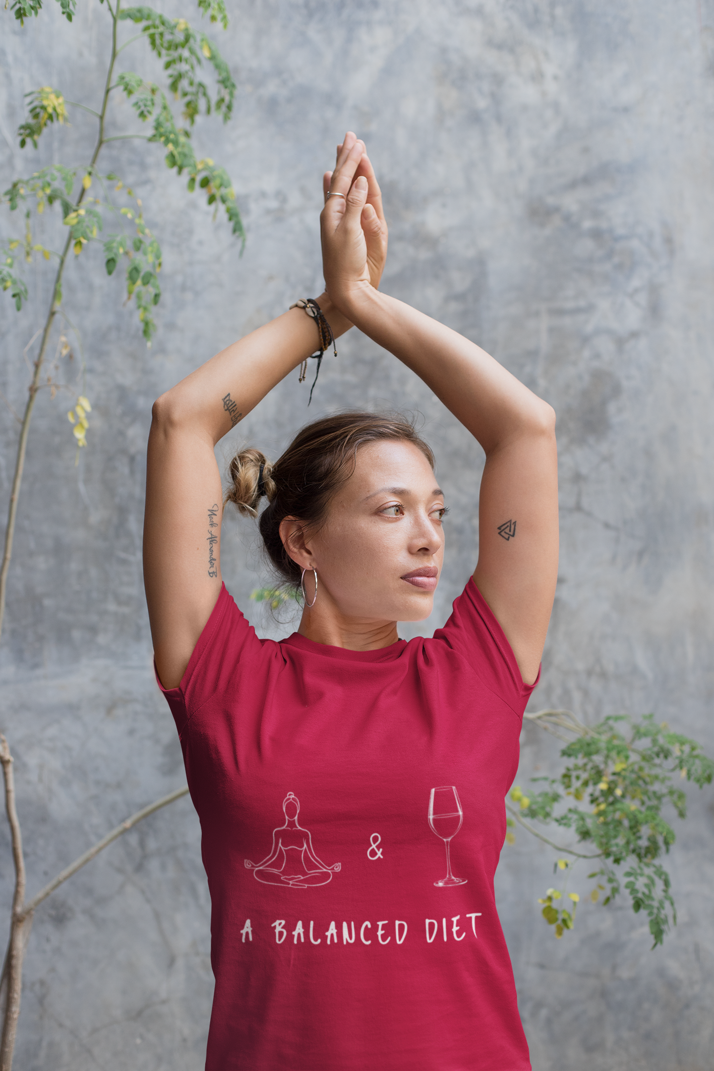 Yoga & Wine A Balanced Diet Funny Tee I T-Shirt for Yoga Lovers I Funny Gift for Wine Enthusiasts I Self-Care Meditation Apparel