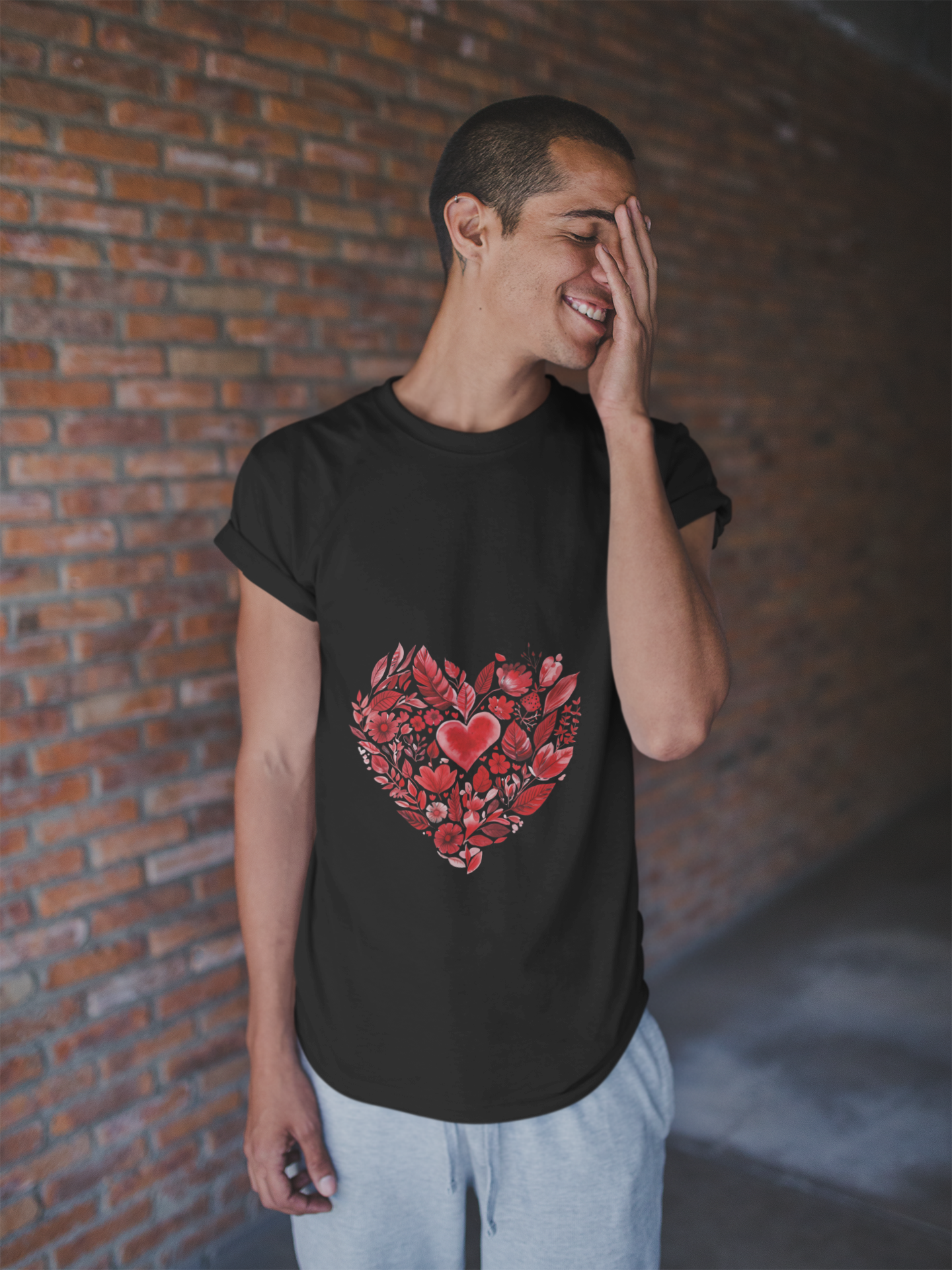 Heart Floral Unisex Yoga Tee - Perfect for Valentine’s Day I Gift for Her I Self-Care Meditation Apparel