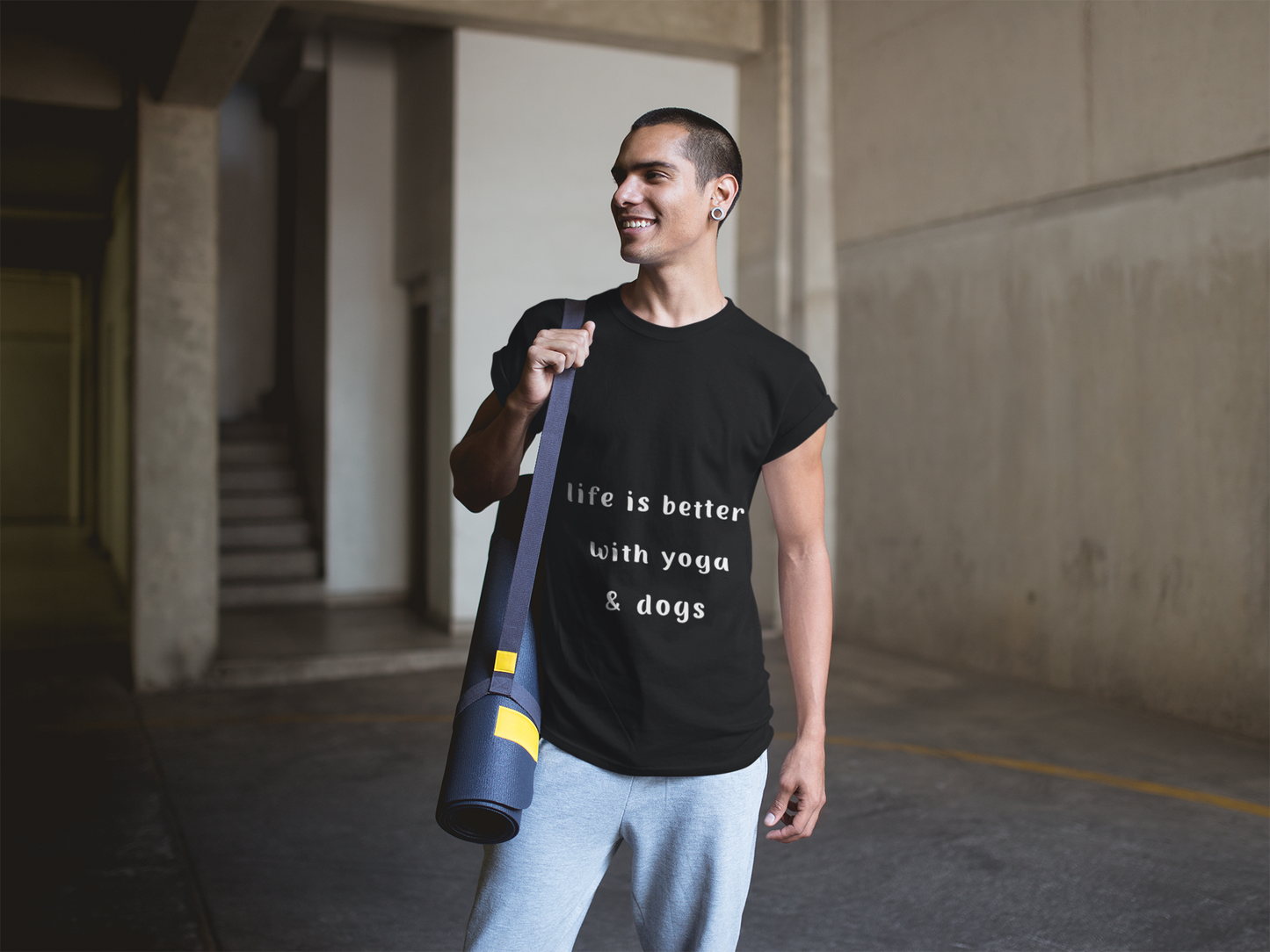 Life is Better with Yoga & Dogs Tee I Unisex T-Shirt for Dog Lovers I Yoga Enthusiasts I Gift for Pet Parents I Meditation Apparel