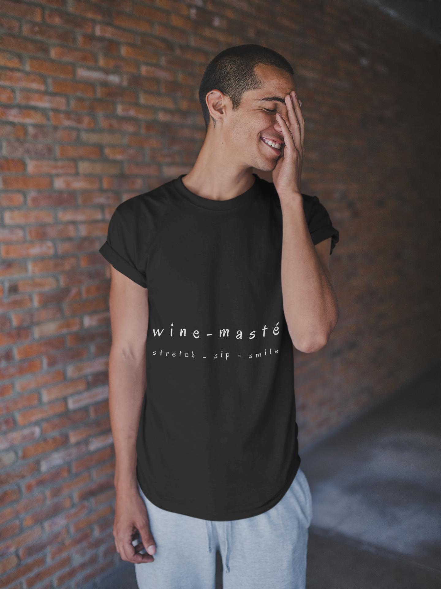 Wine-Masté Stretch Sip Smile - Unisex Yoga Tee I Funny Wine Lover Gift I Wine & Yoga Enthusiast Apparel I Birthday Party Humor T-Shirt