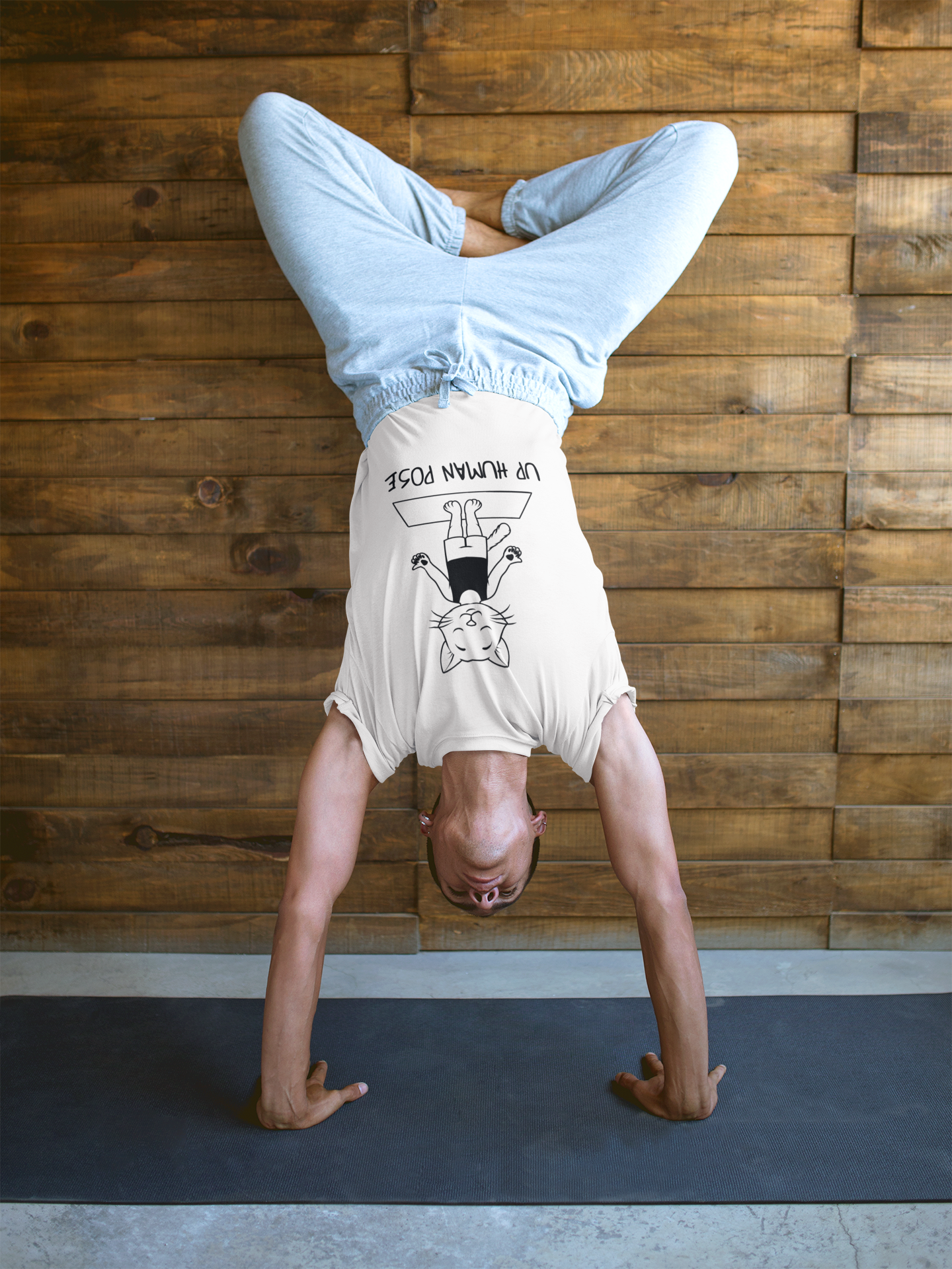 Up Human Pose - Unisex Cat Yoga Tee I Relaxation Gift I Yoga & Pet Lover T-Shirt I Quirky Animal Tee I Fun Gift for Cat Owners I Cute Tee for Zen Vibes
