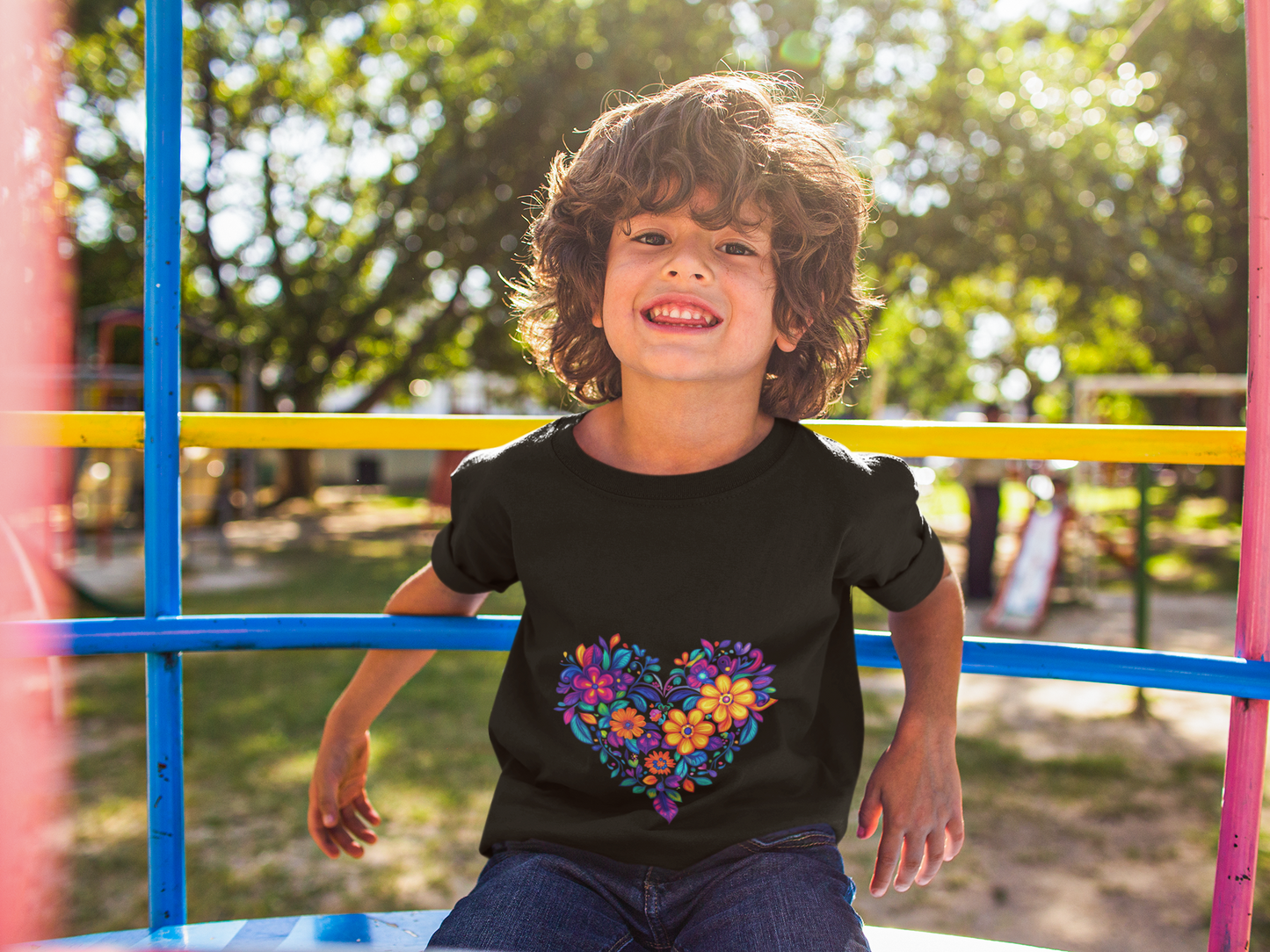 Floral Heart Youth Yoga Tee - Cute Kids T-Shirt I Spring Outfit for Young Yogis I Birthday Gift I Flower Design Top I Children's Fashion