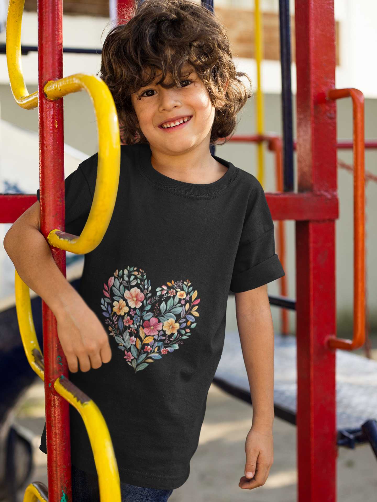 Floral Heart Youth Yoga Tee - Cute Kids T-Shirt I Spring Outfit for Young Yogis I Birthday Gift I Flower Design Top I Children's Fashion