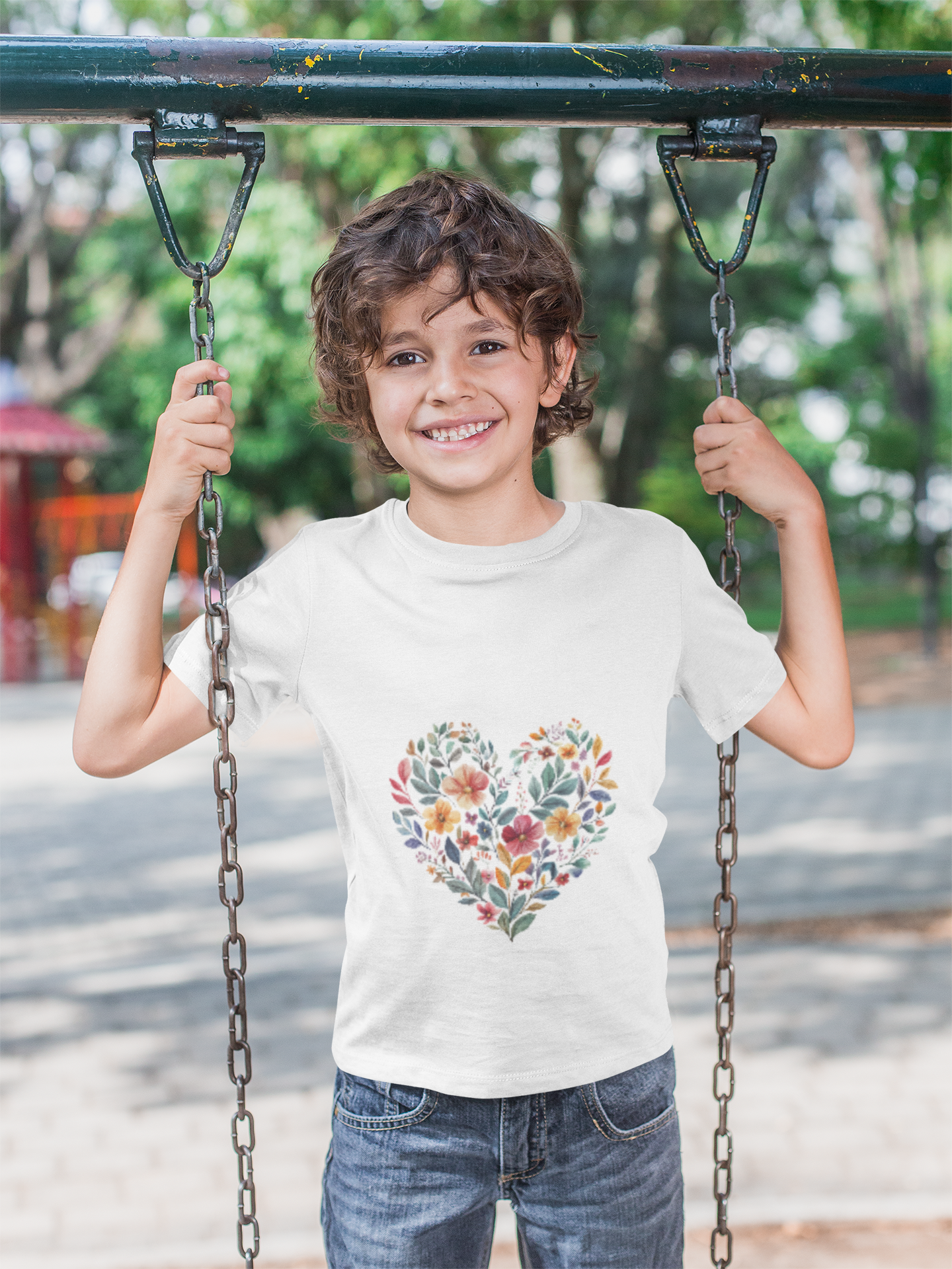 Floral Heart Youth Yoga Tee - Cute Kids T-Shirt I Spring Outfit for Young Yogis I Birthday Gift I Flower Design Top I Children's Fashion